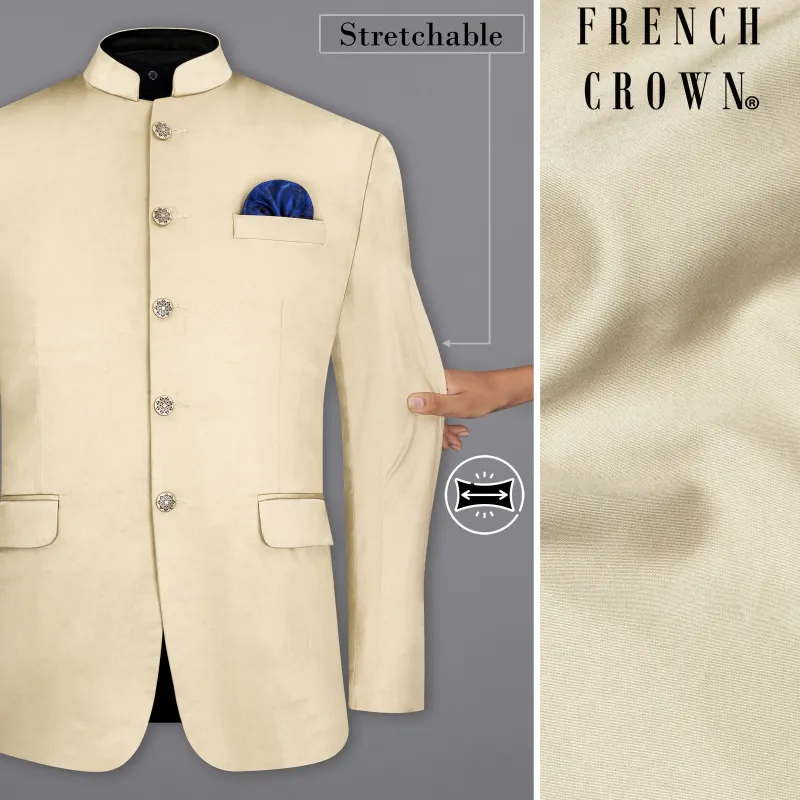 Moon Mist Beige Bandhgala Premium Cotton Stretchable traveler Blazer made by French Crown