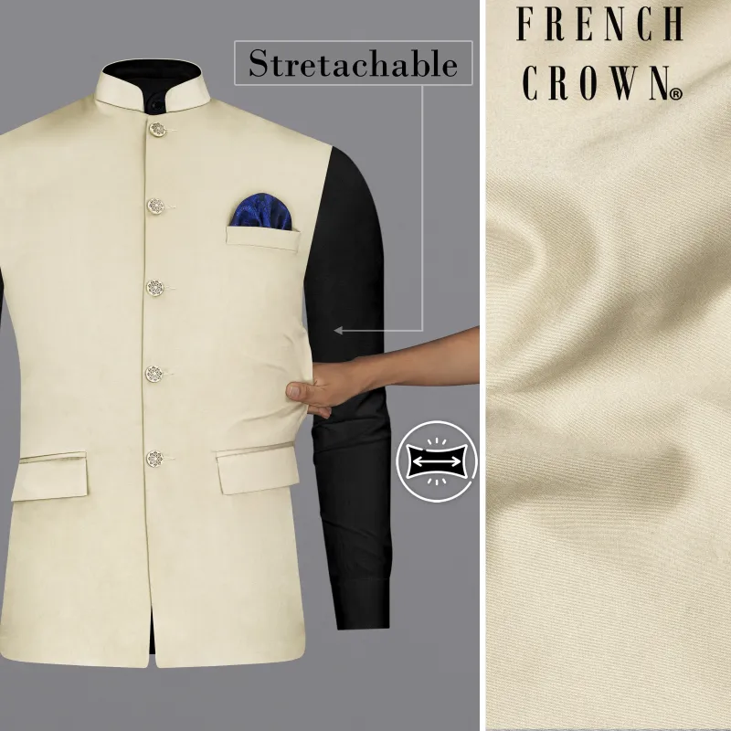 Moon Mist Beige Stretchable Premium Cotton Traveler Nehru Jacket sold by French Crown