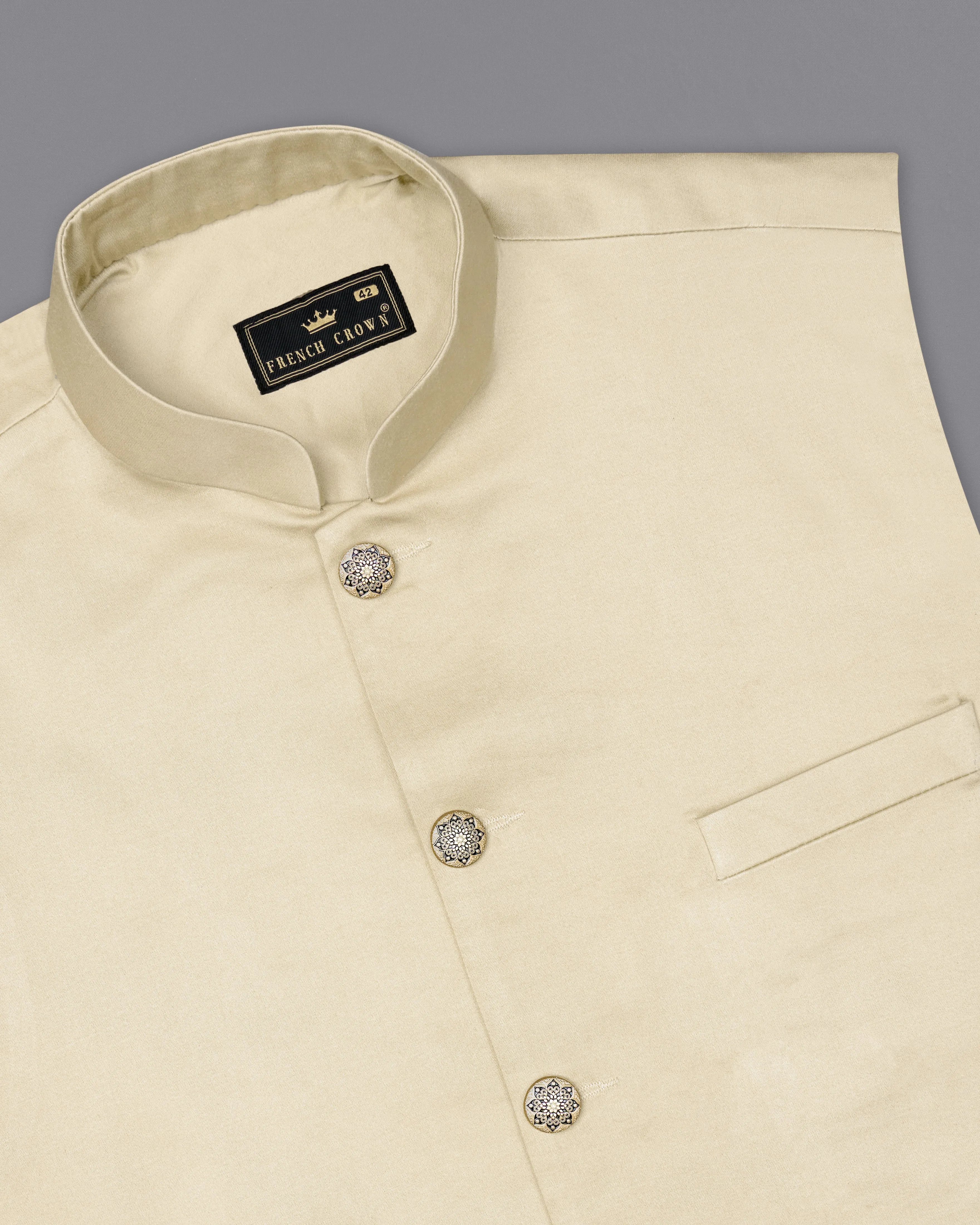 Moon Mist Beige Stretchable Premium Cotton Traveler Nehru Jacket sold by French Crown product image thumbnail 4