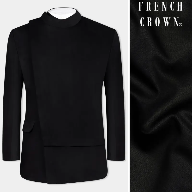 Jade Black Stretchable Wool Rich Bandhgala Designer Blazer sold by French Crown