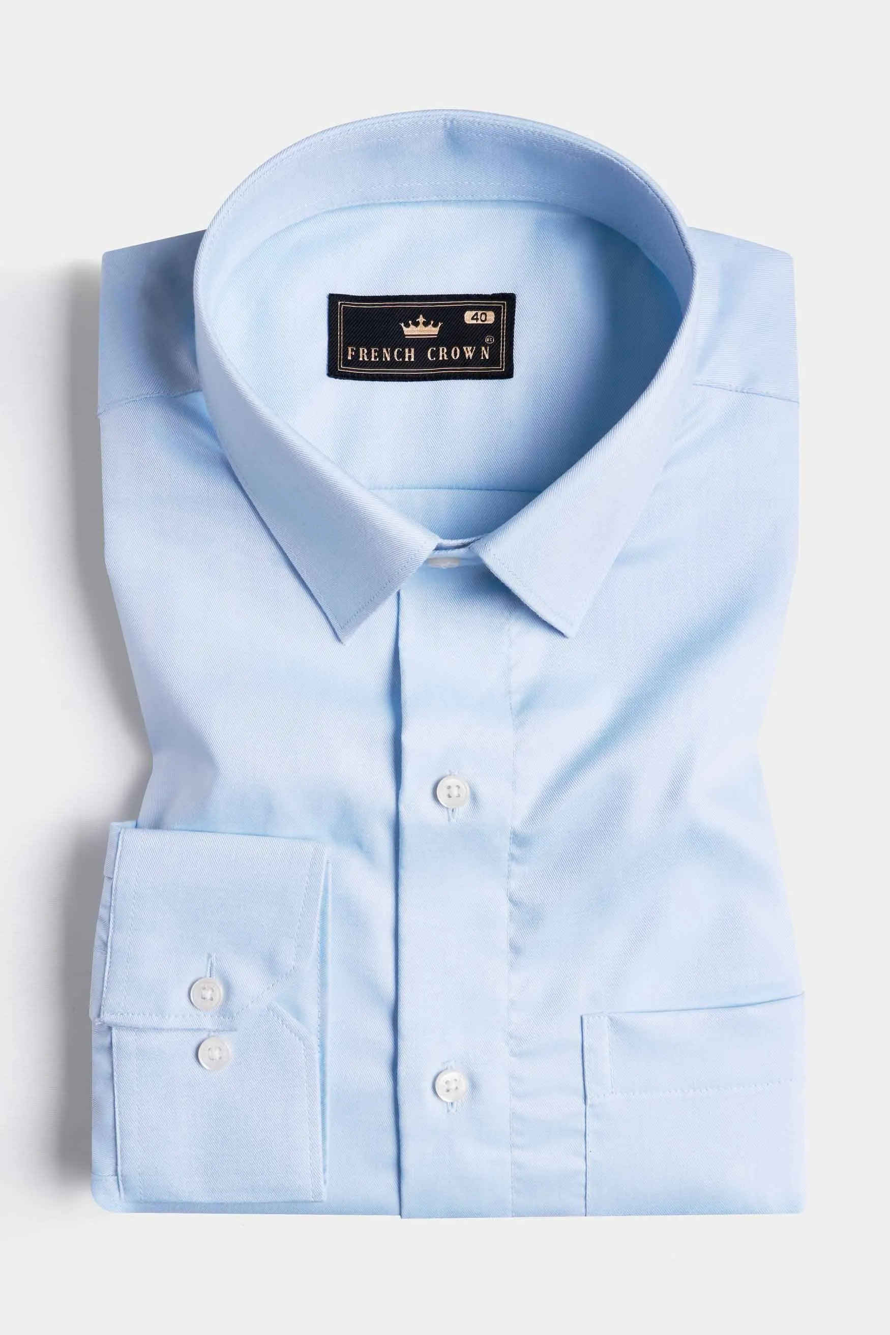 Aqua Blue Twill Premium Cotton Shirt sold by French Crown product image thumbnail 3