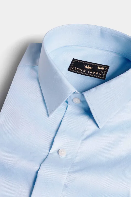 Aqua Blue Twill Premium Cotton Shirt sold by French Crown