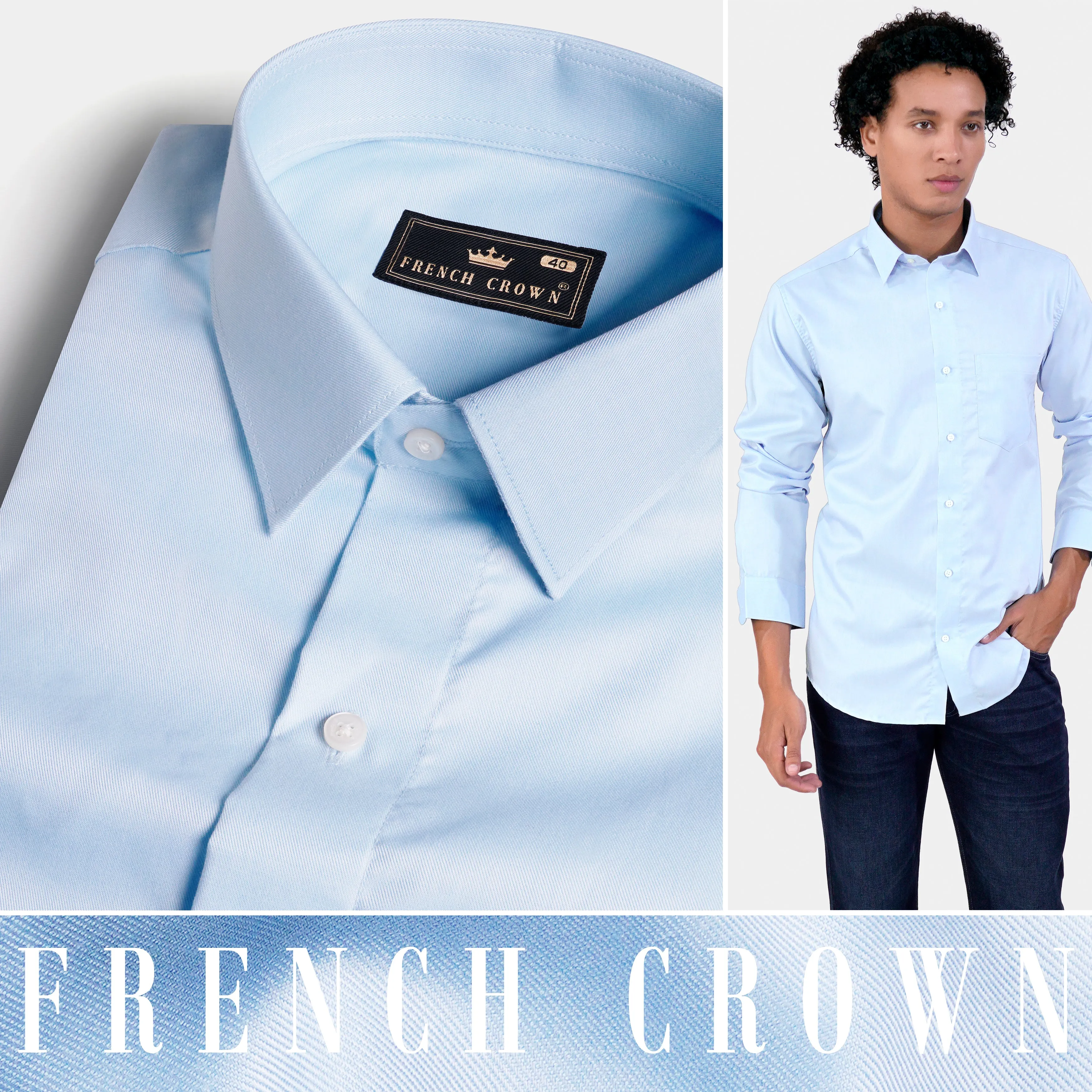 Aqua Blue Twill Premium Cotton Shirt sold by French Crown product image thumbnail 4
