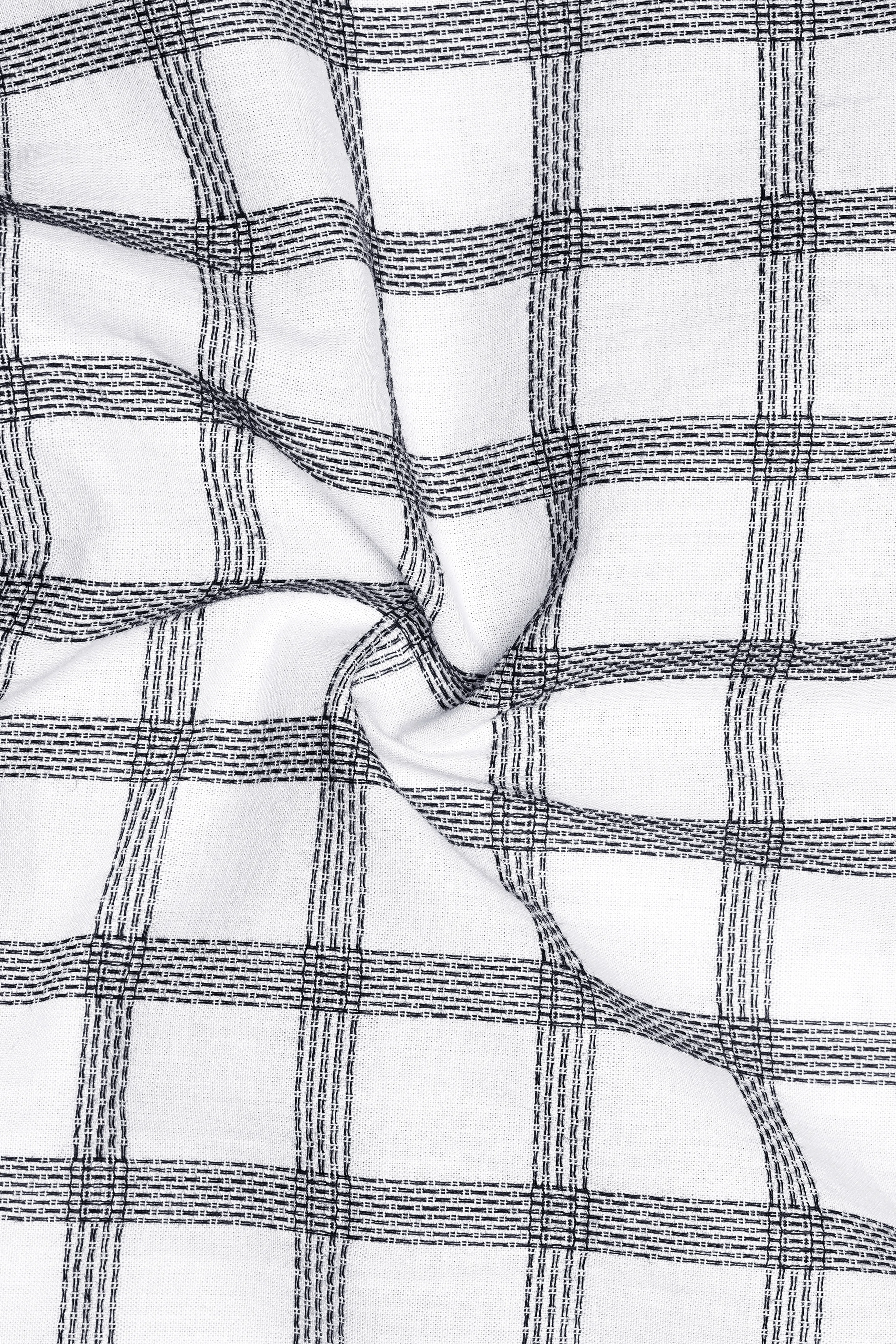 Ivory Noir-Bright White And Jade Black Plaid Jacquard Textured Premium Cotton Dress Shirt sold by French Crown product image thumbnail 3