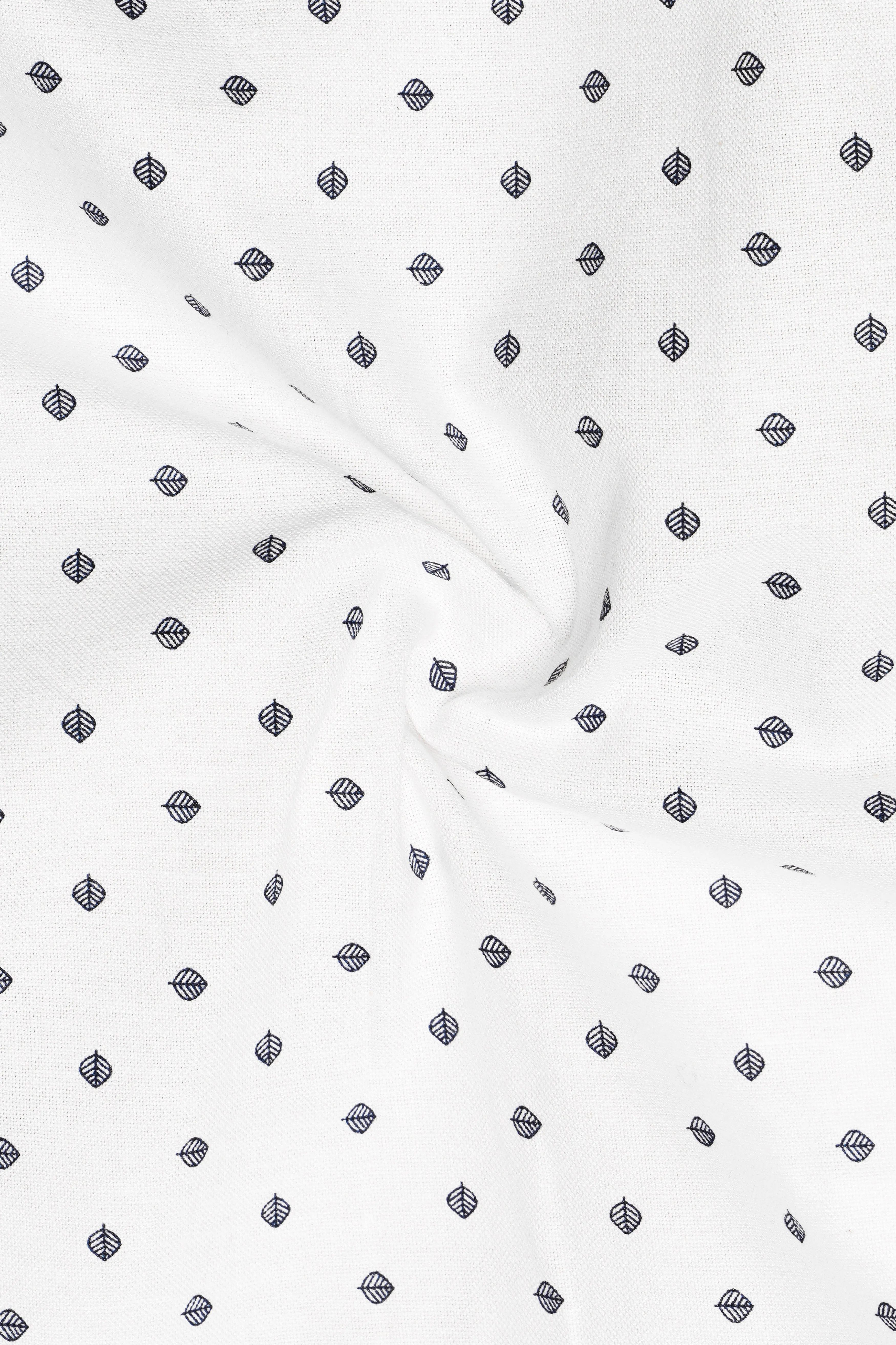 Linenleaf-Bright White Leaf Printed Oxford Premium Cotton Dress Shirt sold by French Crown product image thumbnail 3