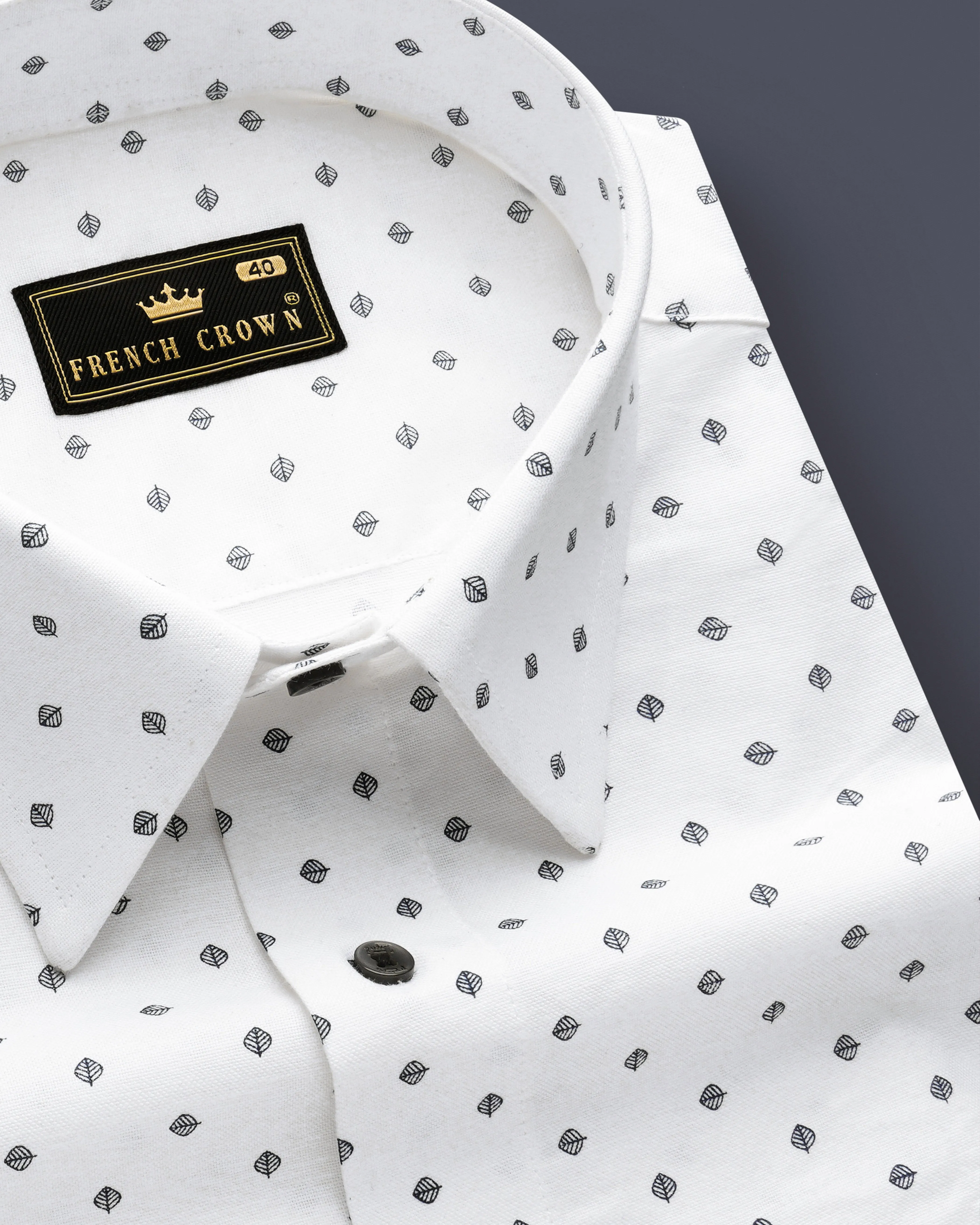 Linenleaf-Bright White Leaf Printed Oxford Premium Cotton Dress Shirt sold by French Crown