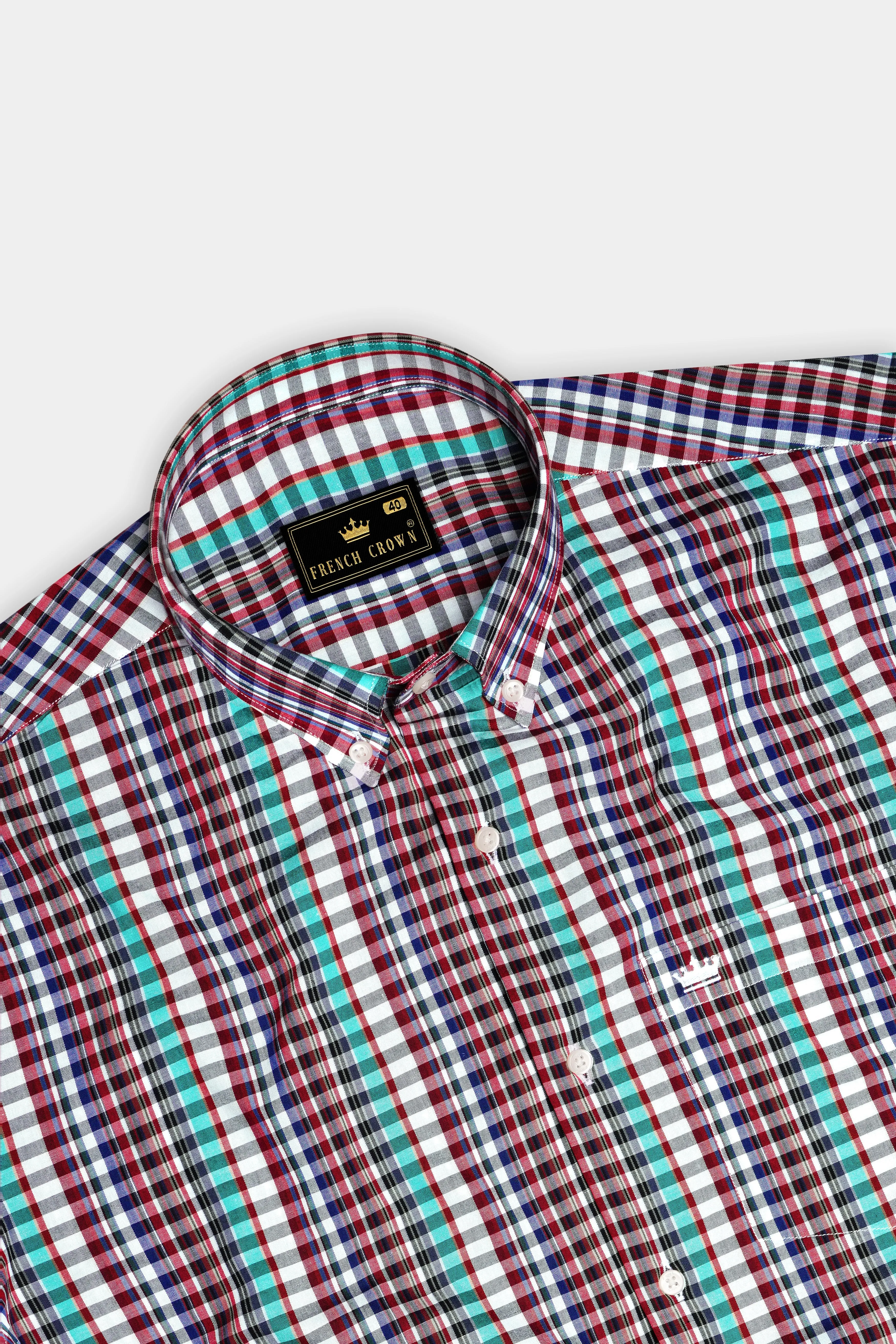 Bright White And Mexican Red Multi Color Super Soft Premium Cotton Semi Formal Shirt sold by French Crown product image thumbnail 5