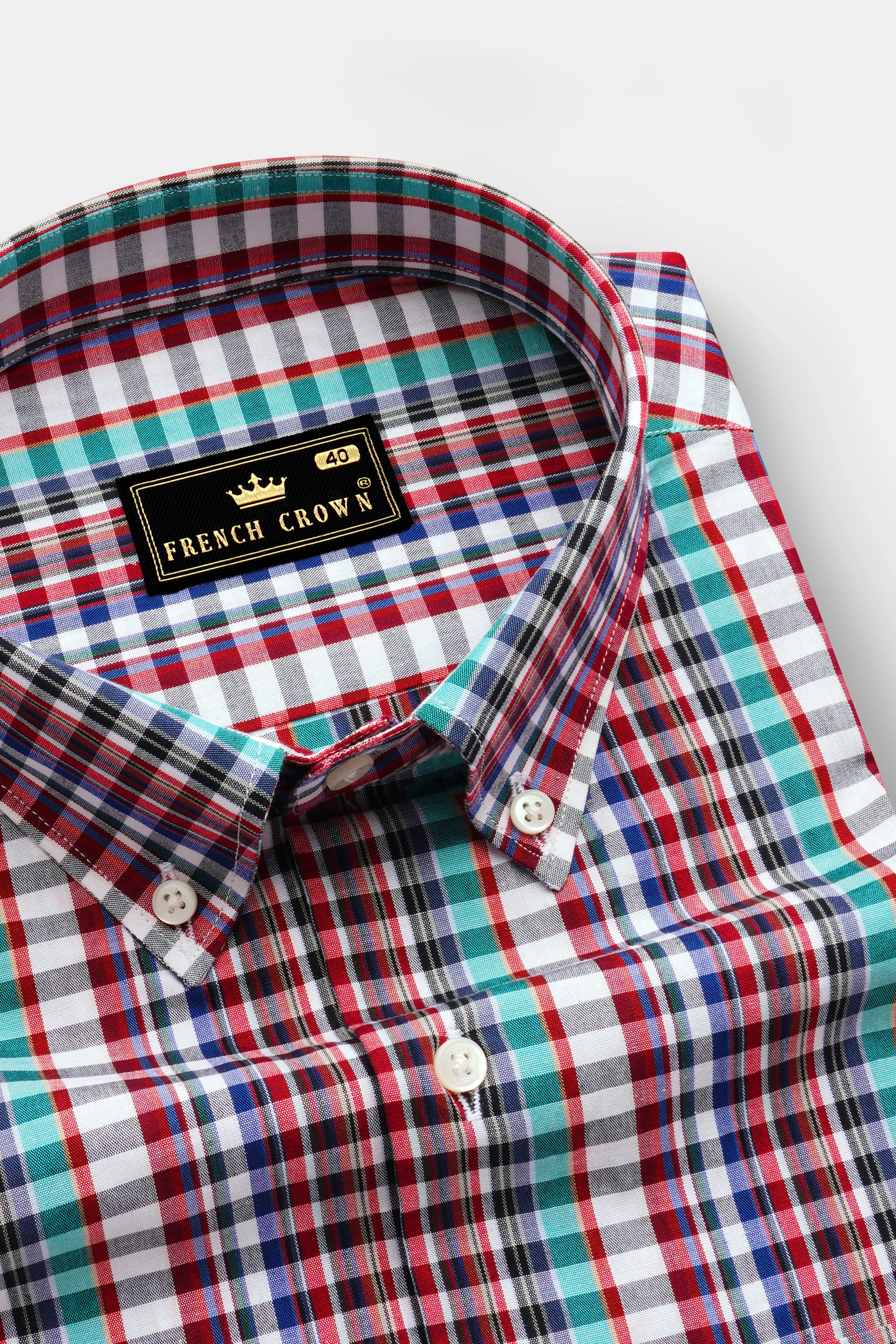 Bright White And Mexican Red Multi Color Super Soft Premium Cotton Semi Formal Shirt sold by French Crown product image thumbnail 2