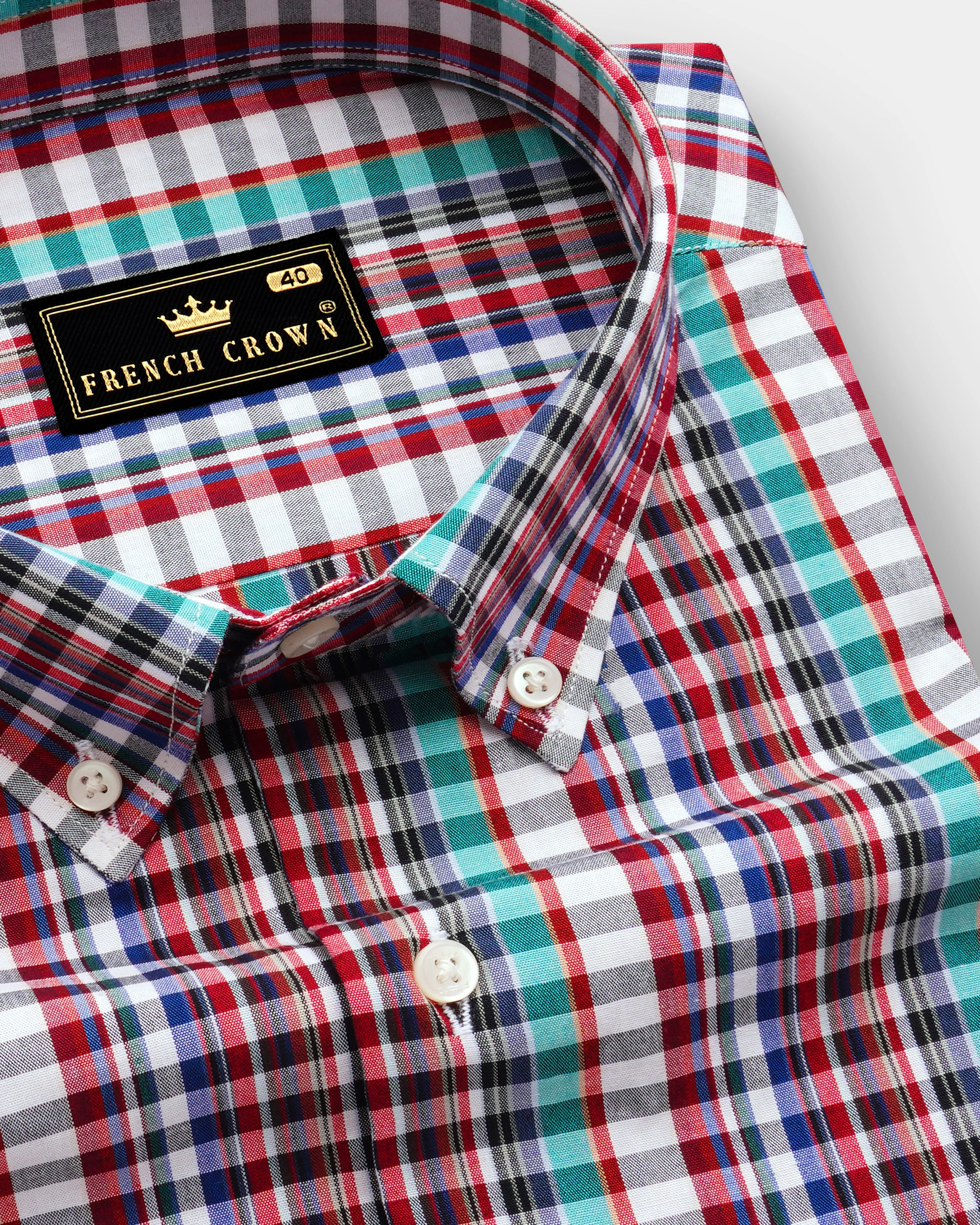 Bright White And Mexican Red Multi Color Super Soft Premium Cotton Semi Formal Shirt sold by French Crown