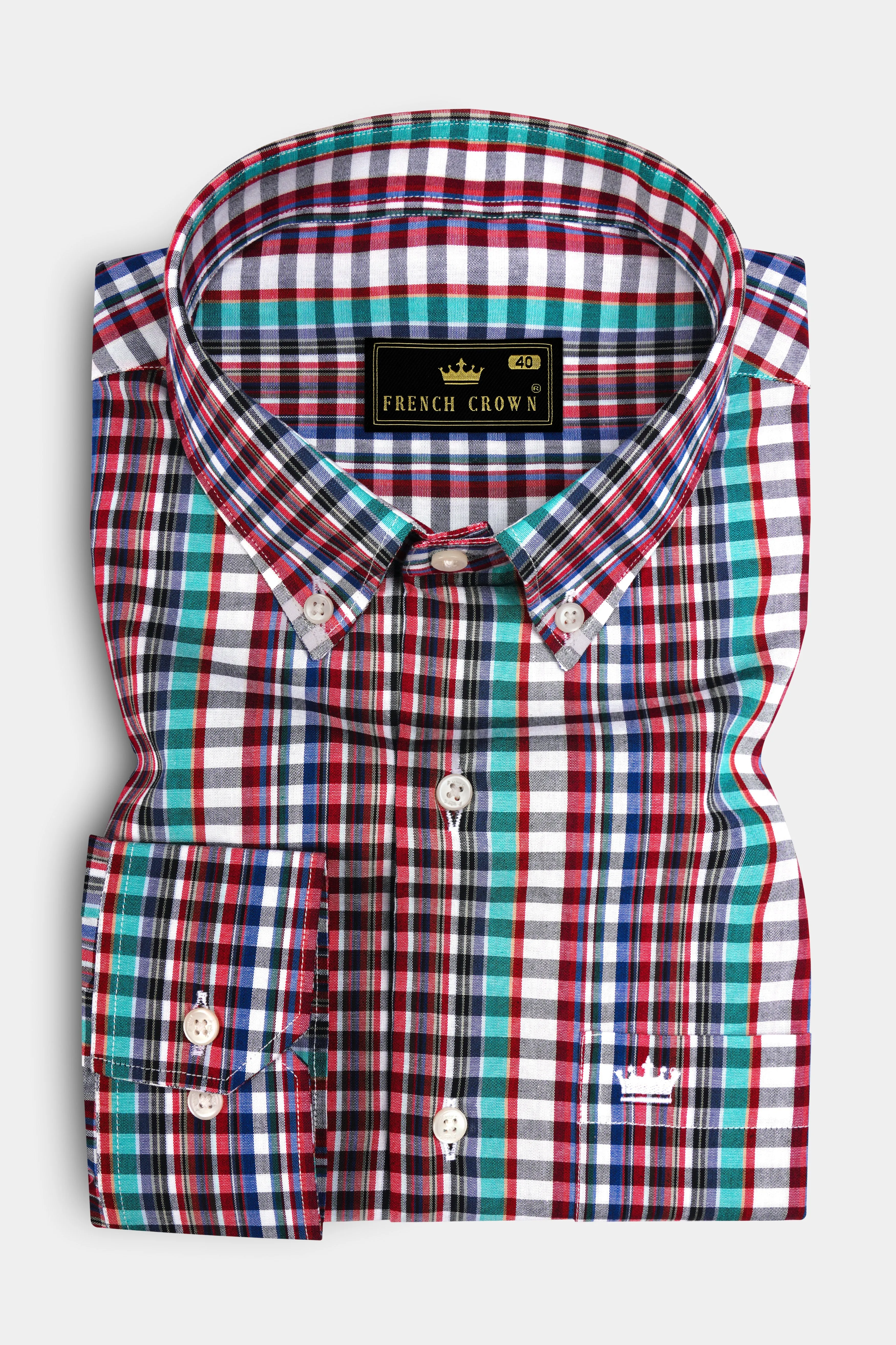 Bright White And Mexican Red Multi Color Super Soft Premium Cotton Semi Formal Shirt sold by French Crown product image thumbnail 4