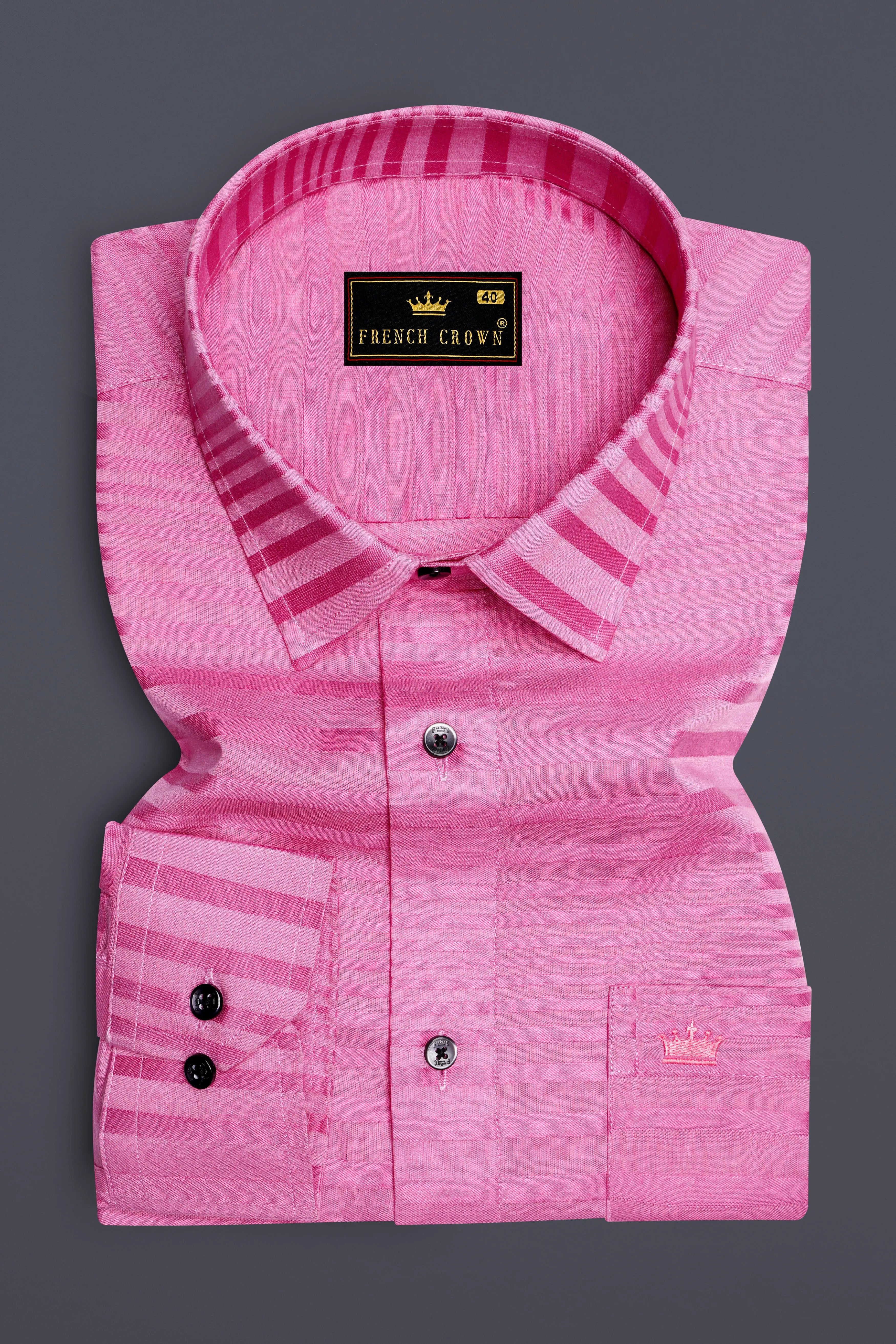 Lilac Bloom-Viola Pink Stripes Jacquard Textured Premium Cotton Dress Shirt sold by French Crown product image thumbnail 4