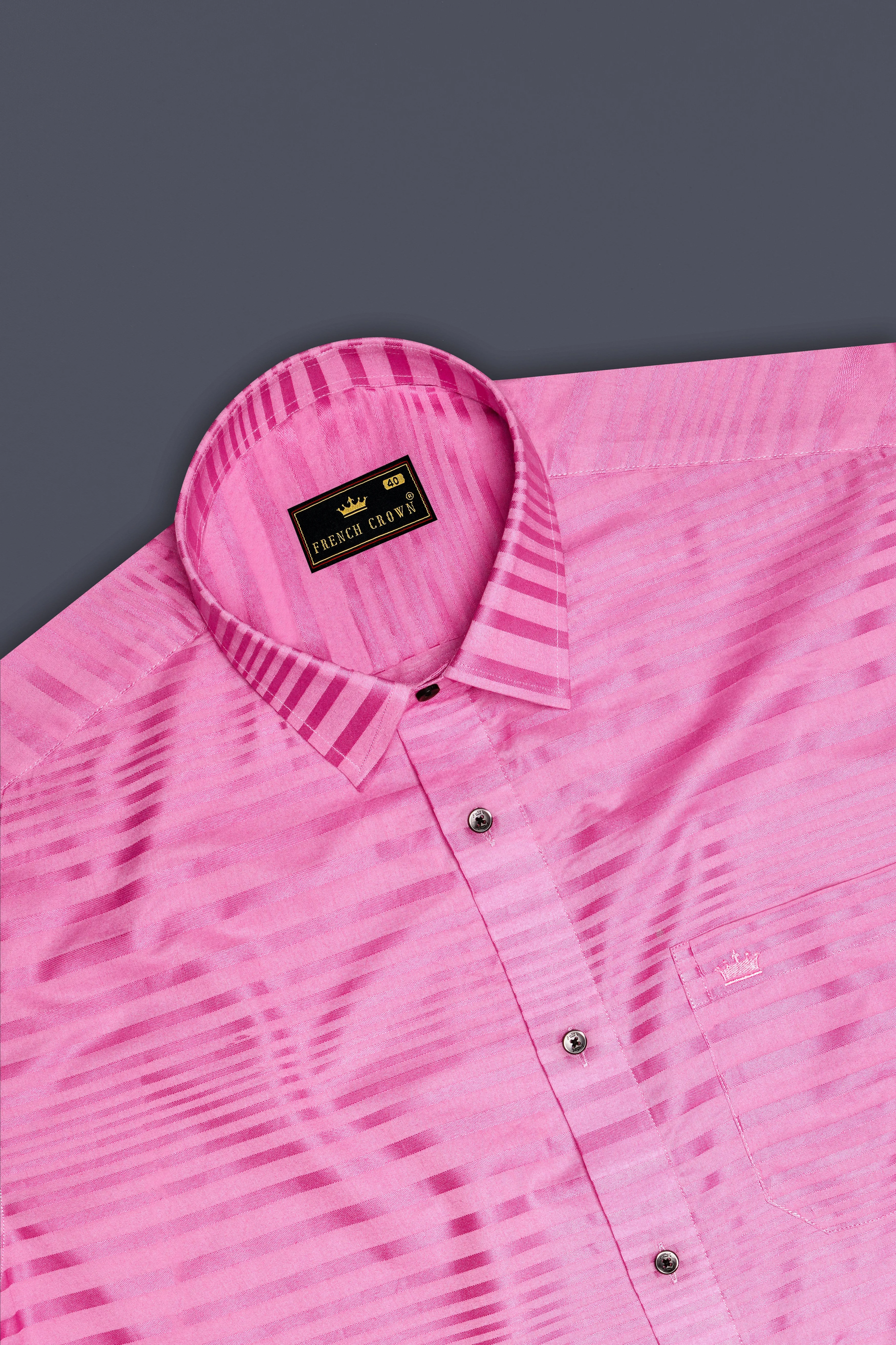 Lilac Bloom-Viola Pink Stripes Jacquard Textured Premium Cotton Dress Shirt sold by French Crown product image thumbnail 5