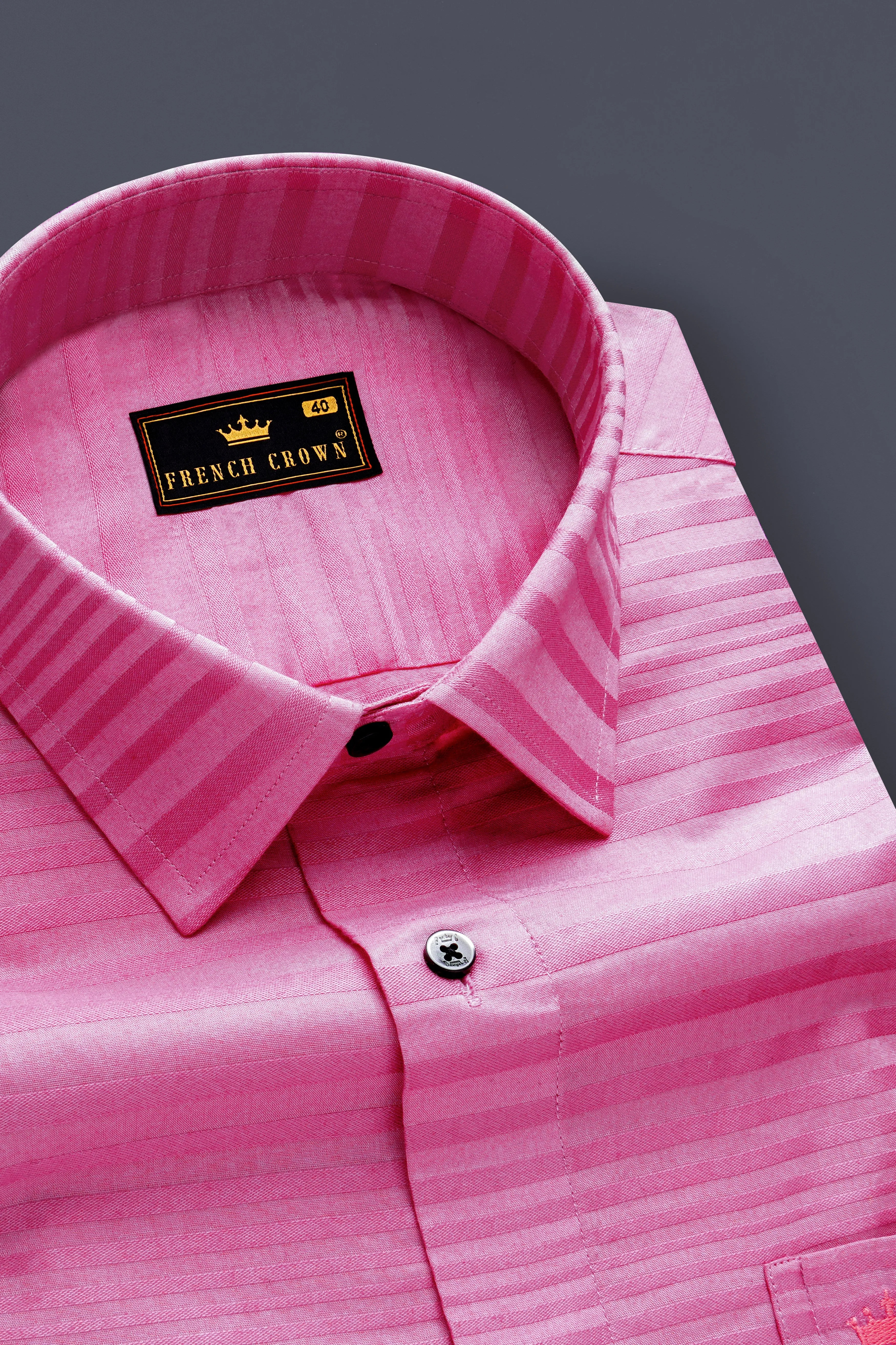 Lilac Bloom-Viola Pink Stripes Jacquard Textured Premium Cotton Dress Shirt sold by French Crown product image thumbnail 2