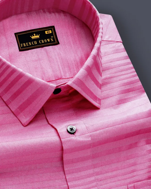Lilac Bloom-Viola Pink Stripes Jacquard Textured Premium Cotton Dress Shirt sold by French Crown