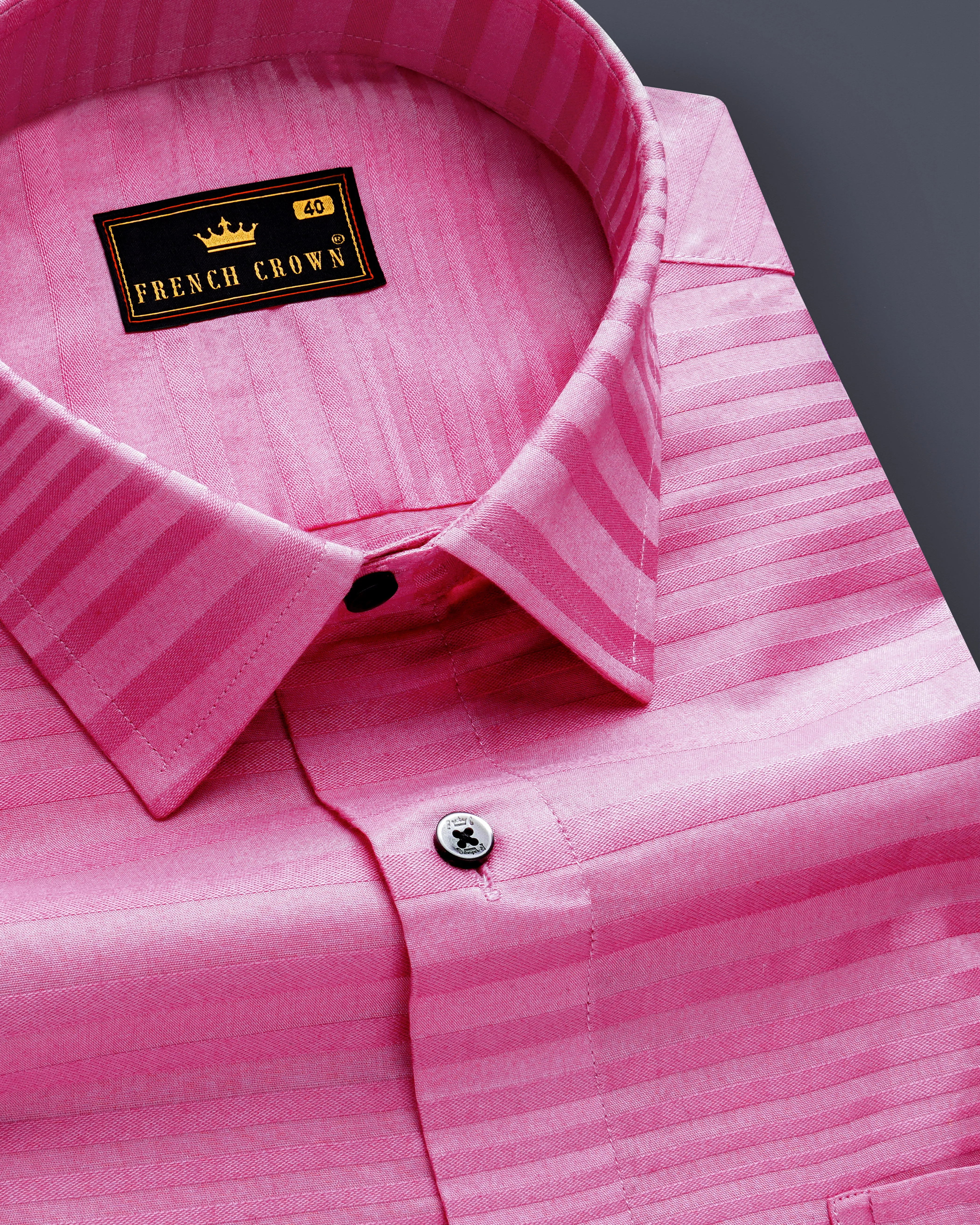 Lilac Bloom-Viola Pink Stripes Jacquard Textured Premium Cotton Dress Shirt sold by French Crown