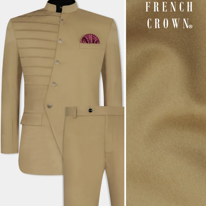 Sandrift Brown Wool Rich Bandhgala Designer Suit sold by French Crown
