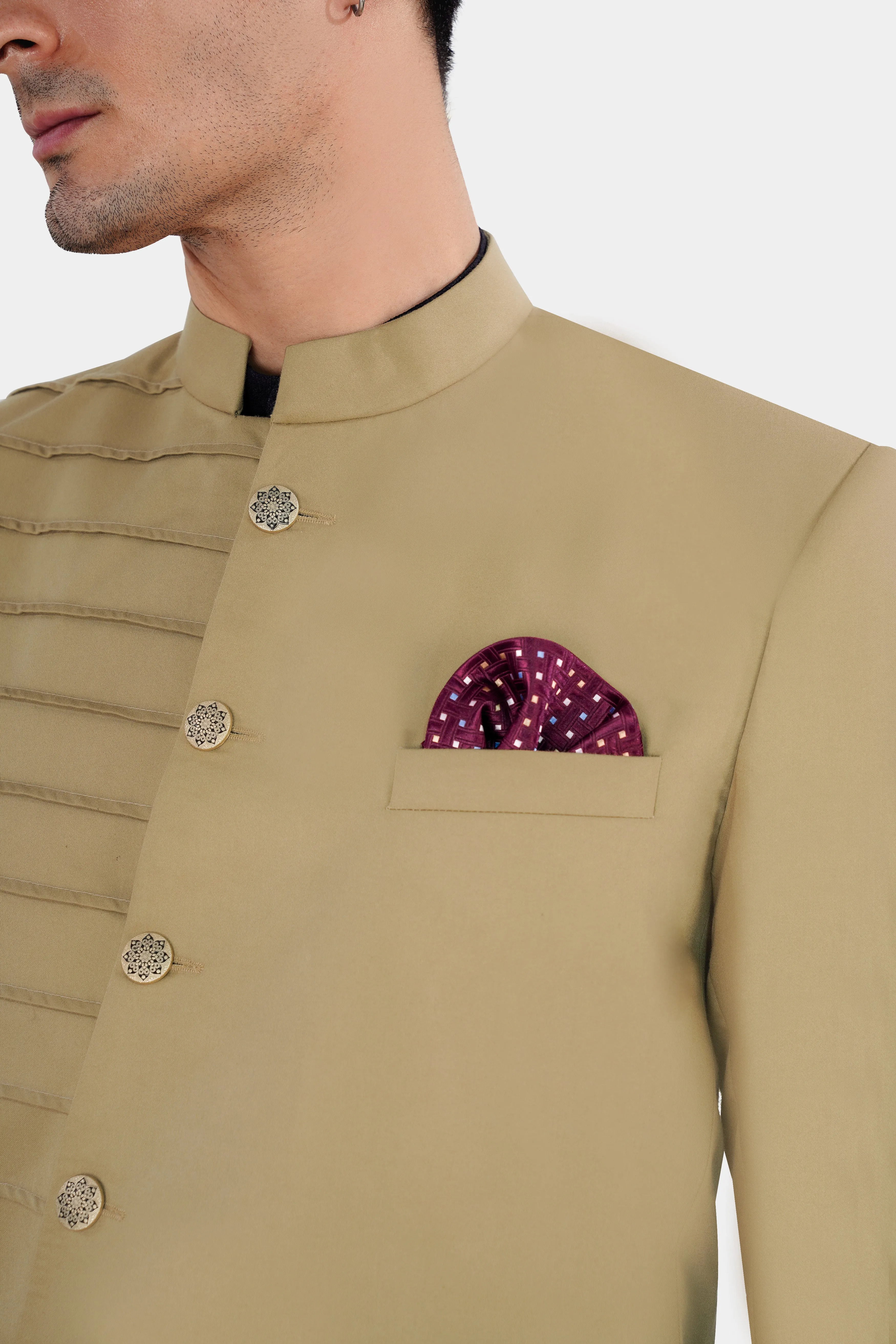 Sandrift Brown Wool Rich Bandhgala Designer Suit sold by French Crown product image thumbnail 4