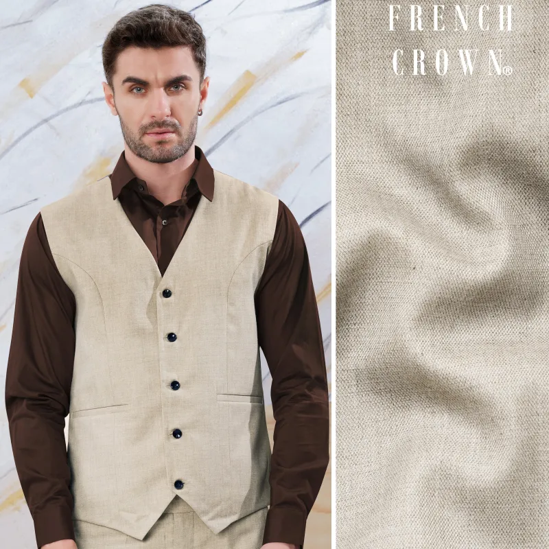 Oyster Cream Luxurious Linen Waistcoat sold by French Crown