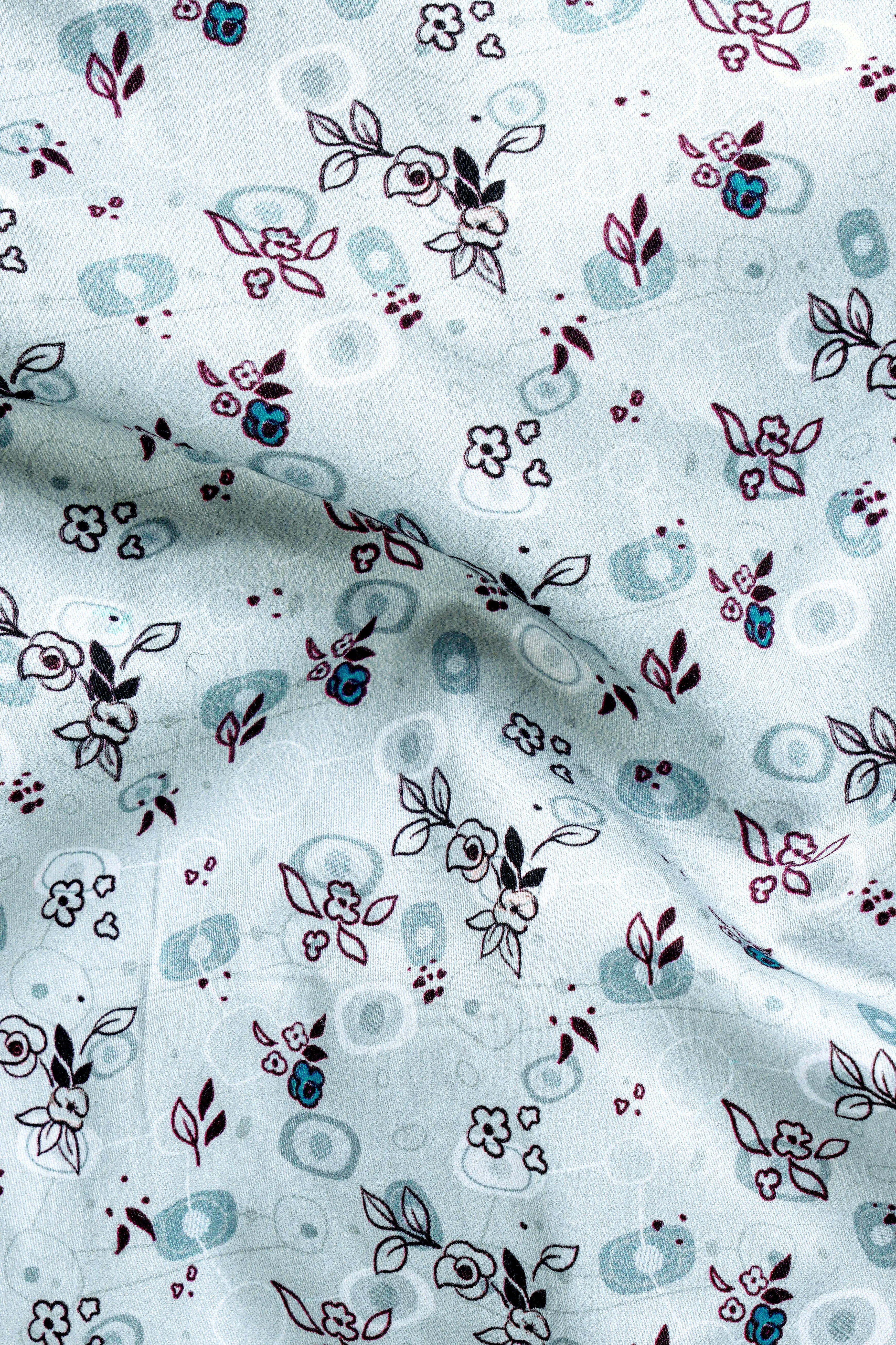 Periwinkle Blue with Melanzane Maroon Flower Printed Super Soft Premium Cotton Shirt sold by French Crown product image thumbnail 2