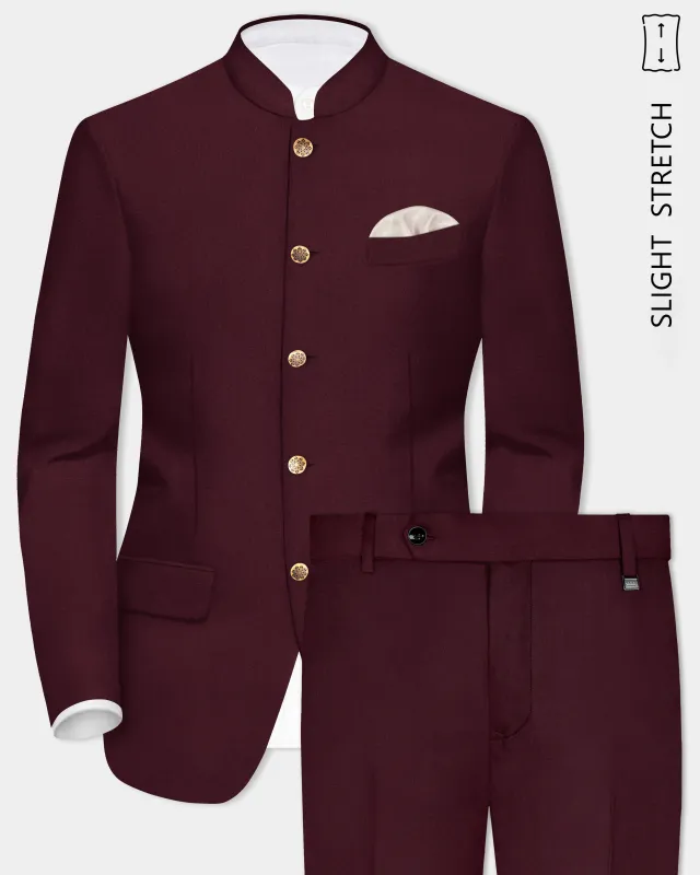 SepiaElite-Tamarind Brown Solid Wool Rich Bandhgala Slight Stretch Suit sold by French Crown