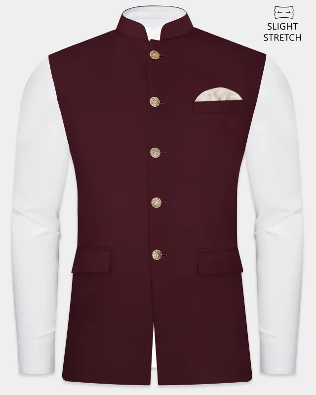 SepiaElite-Tamarind Brown Solid Wool Rich Slight Stretch Nehru Jacket sold by French Crown