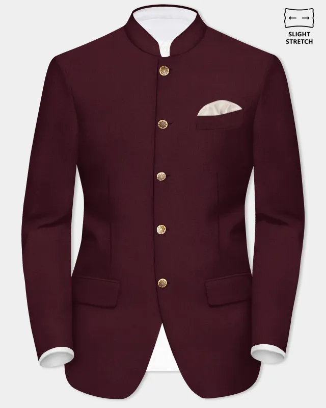 SepiaElite-Tamarind Brown Solid Wool Rich Bandhgala Slight Stretch Blazer sold by French Crown