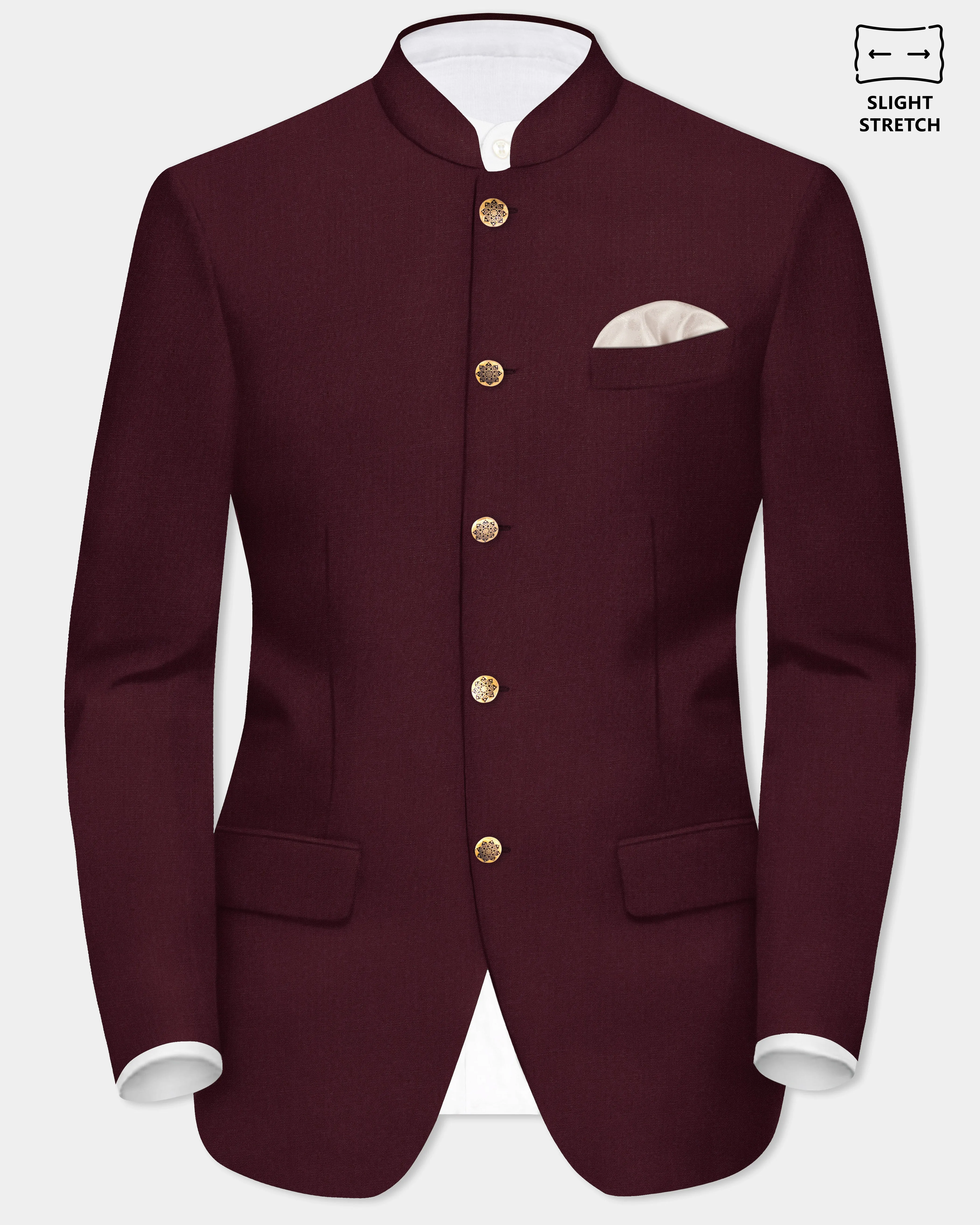 SepiaElite-Tamarind Brown Solid Wool Rich Bandhgala Slight Stretch Blazer sold by French Crown