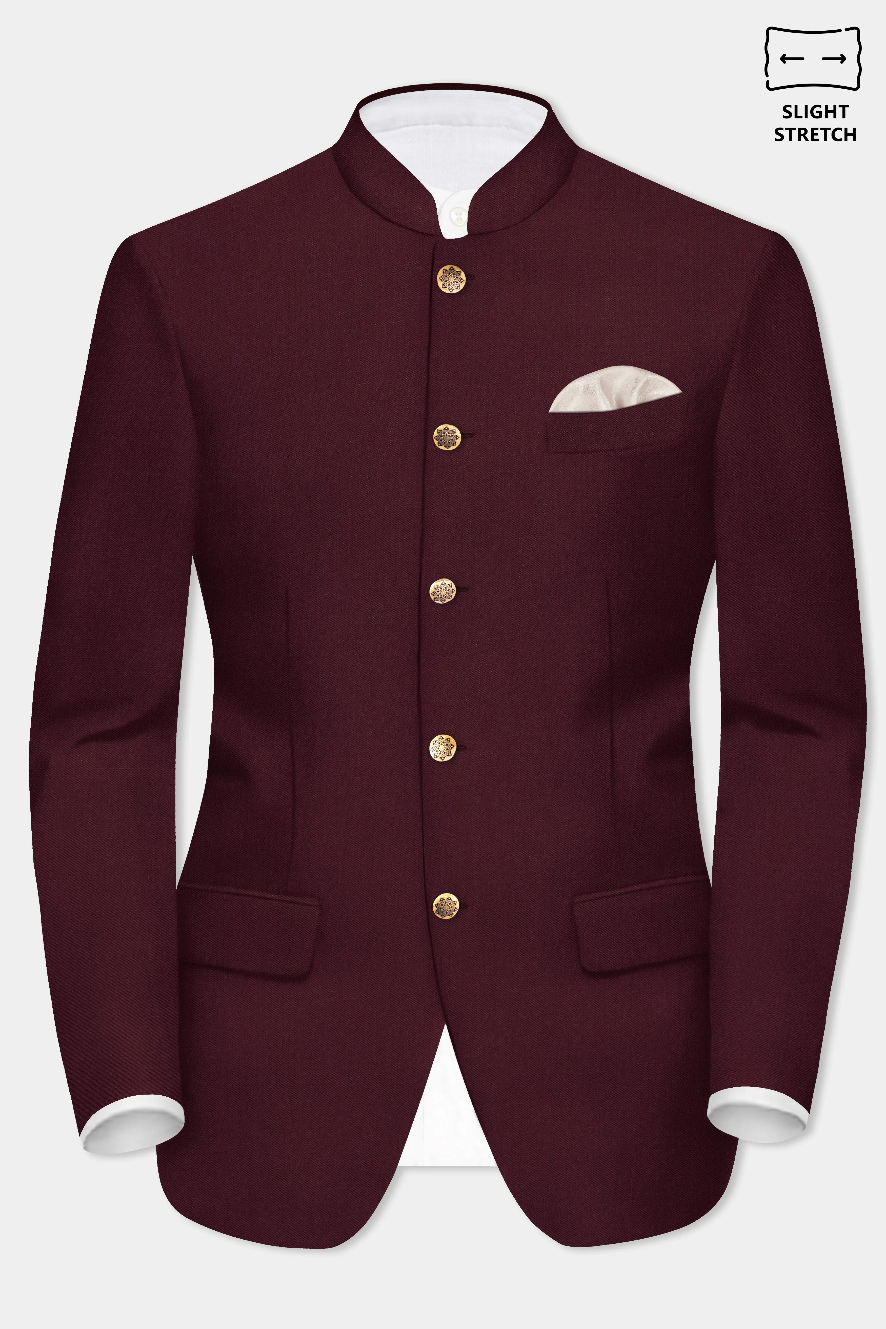SepiaElite-Tamarind Brown Solid Wool Rich Bandhgala Slight Stretch Blazer sold by French Crown product image thumbnail 2