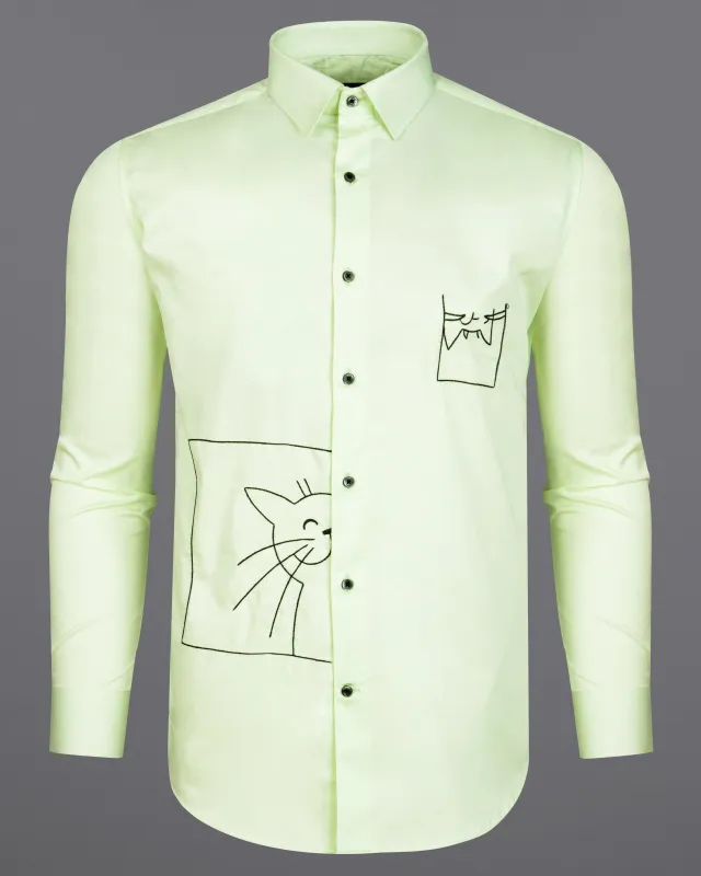 Periglacial Green with Black Subtle Sheen Embroidered Super Soft Premium Cotton Shirt sold by French Crown