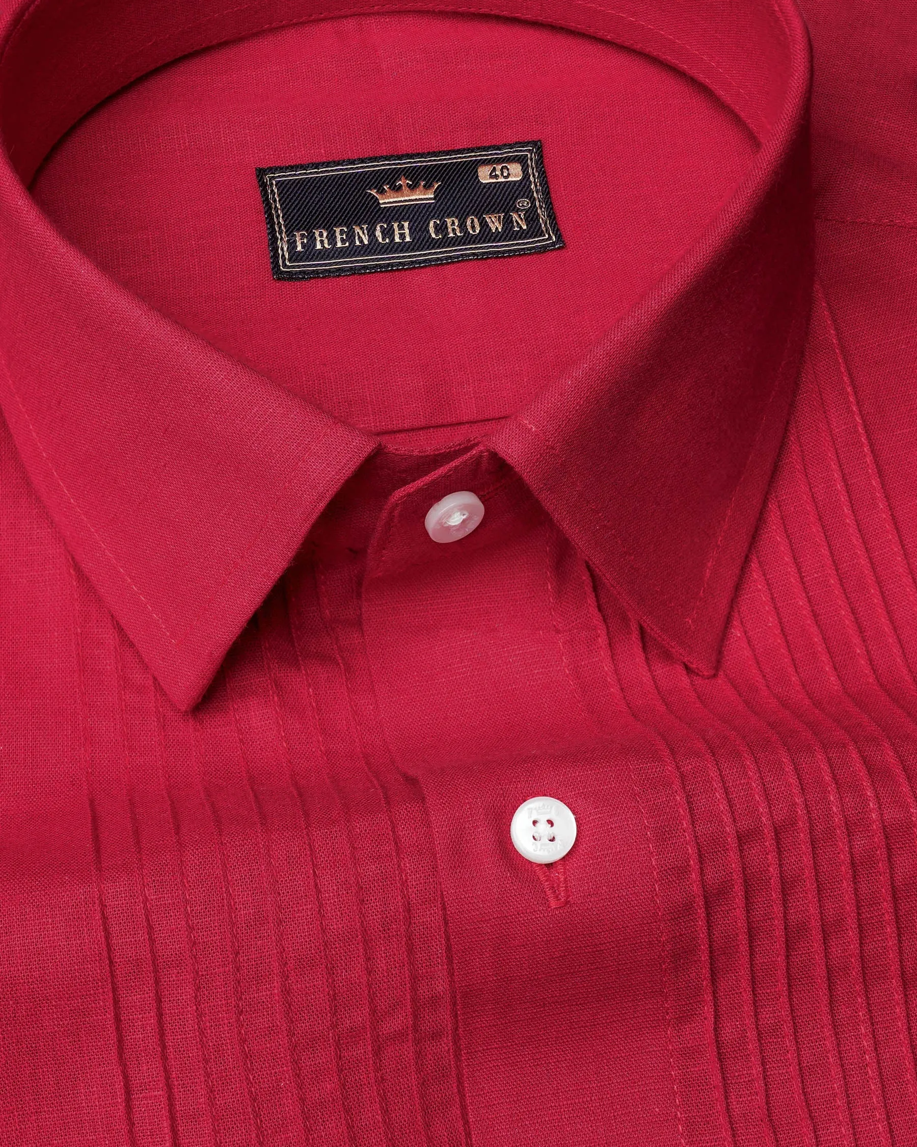 Cardinal Red Snake Pin Tucks Luxurious Linen Tuxedo Shirt sold by French Crown product image thumbnail 4
