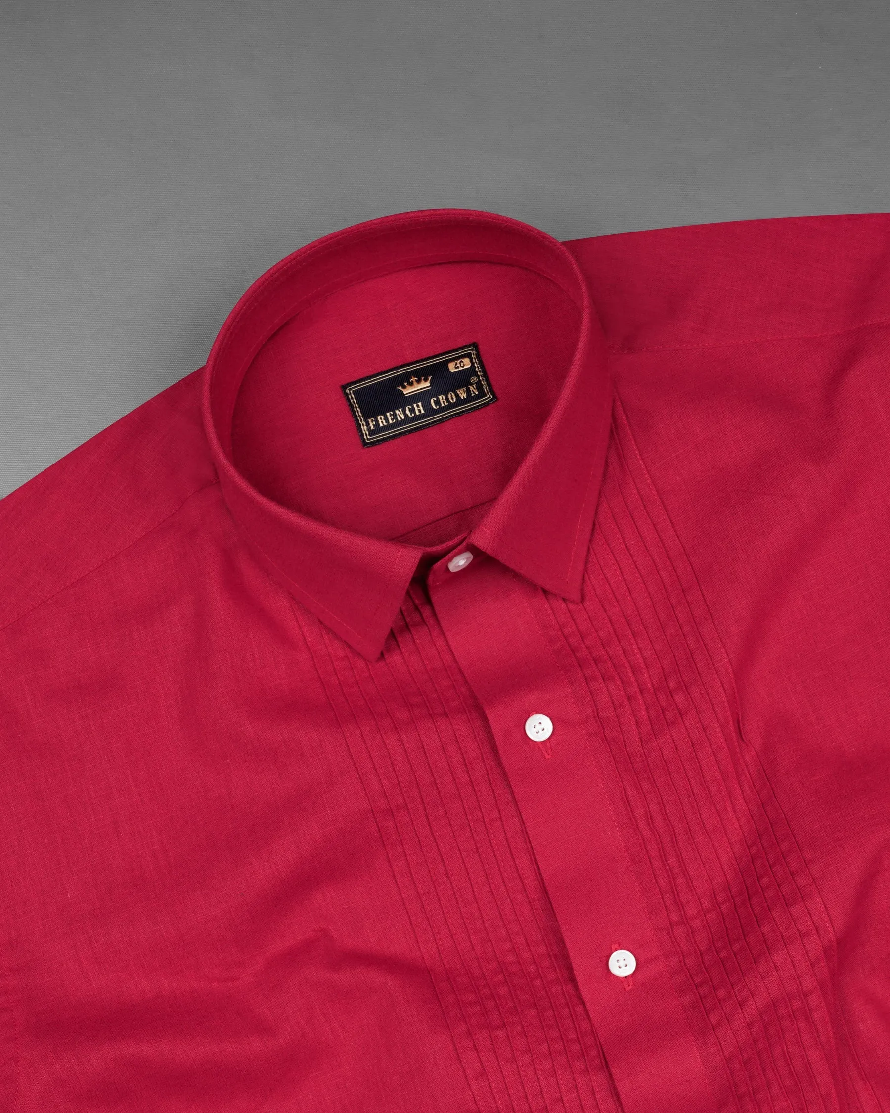 Cardinal Red Snake Pin Tucks Luxurious Linen Tuxedo Shirt sold by French Crown product image thumbnail 5