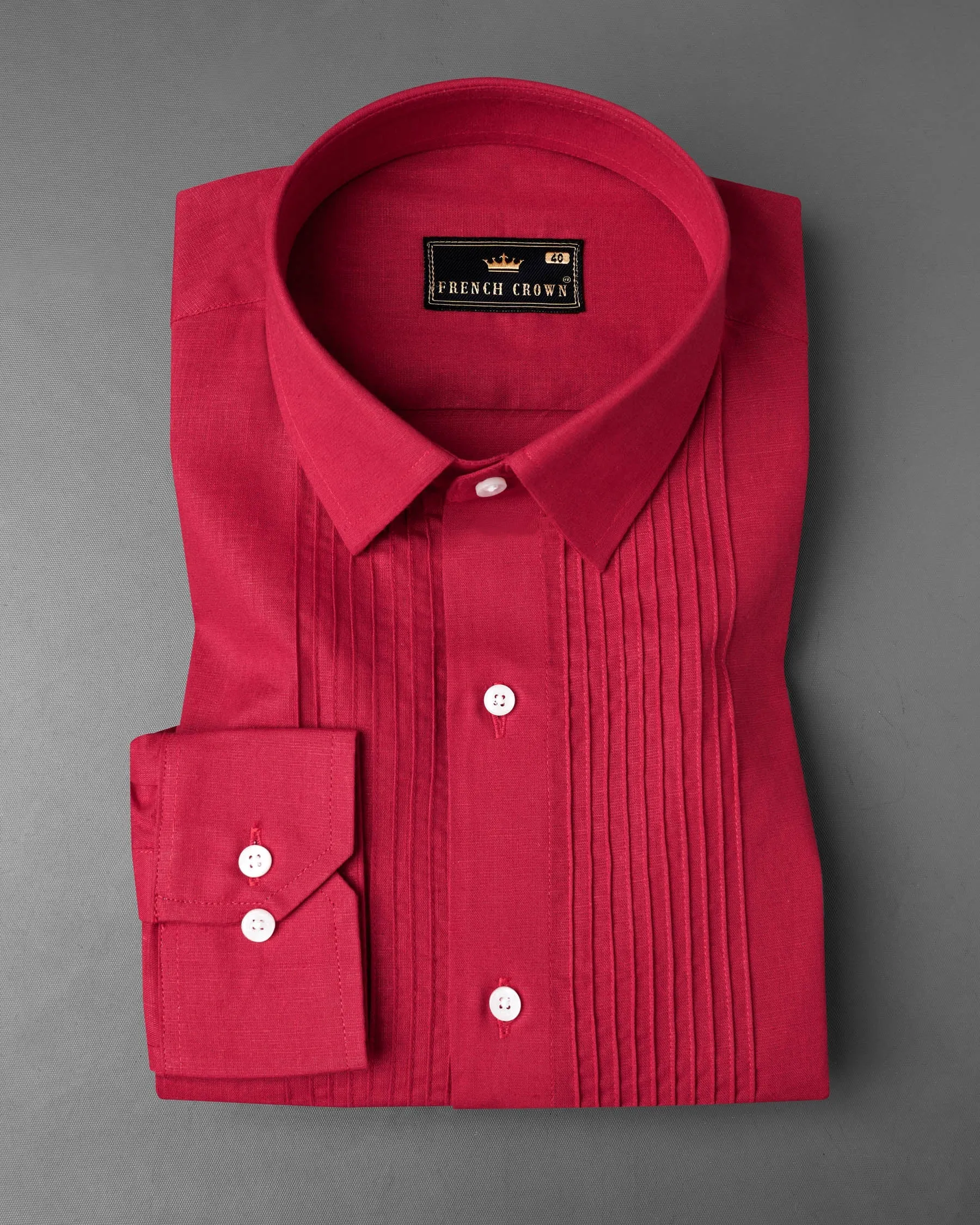 Cardinal Red Snake Pin Tucks Luxurious Linen Tuxedo Shirt sold by French Crown product image thumbnail 2