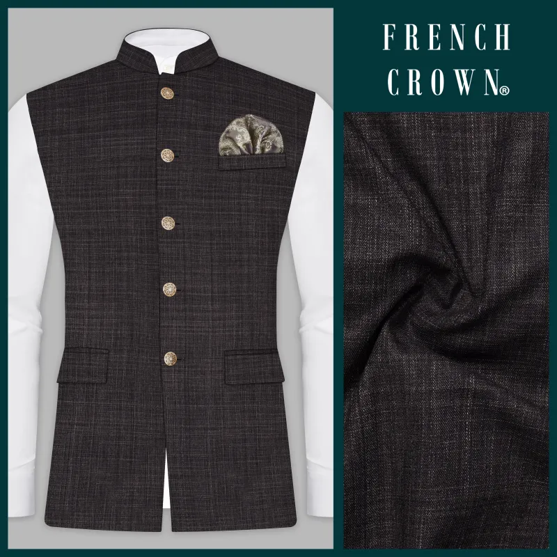 CaféNoir-Piano Brown Textured Wool Rich Nehru Jacket sold by French Crown