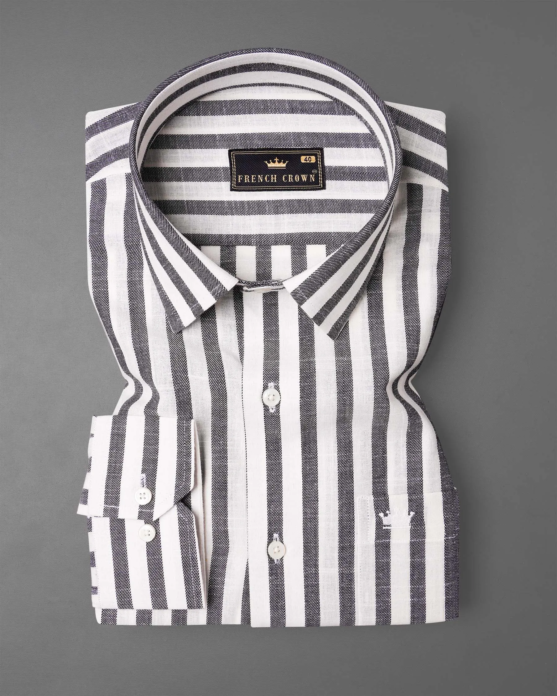 Wenge Gray and Gainsboro Twill Striped Premium Cotton Shirt sold by French Crown product image thumbnail 3