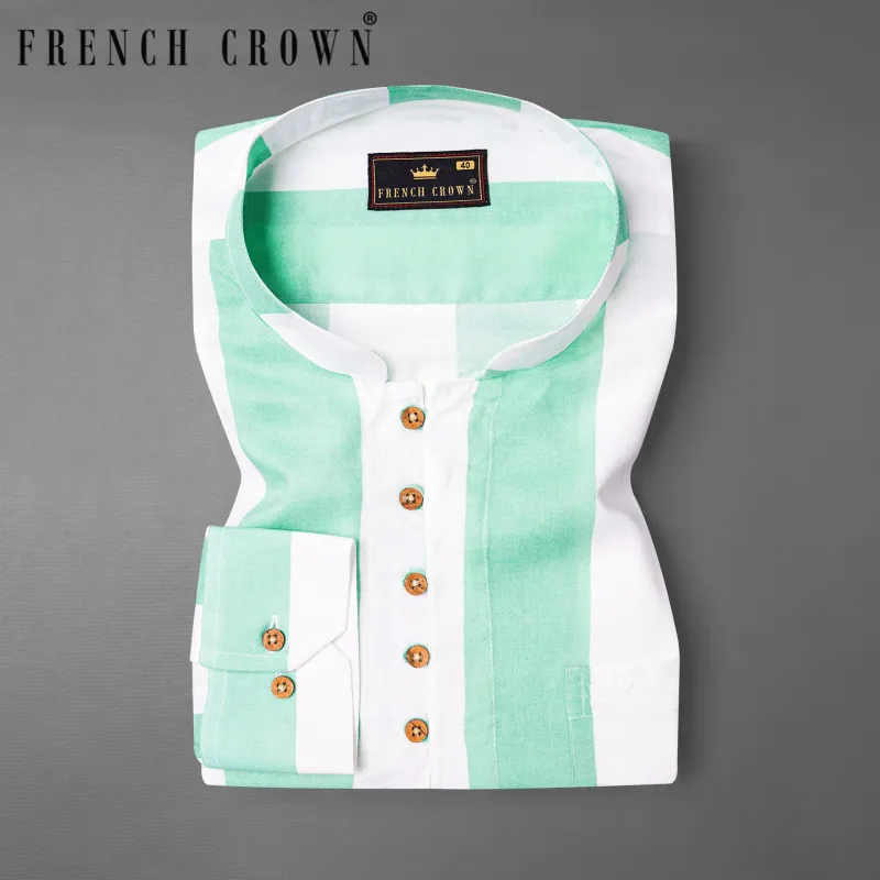 Sea Mist Green with Bright White Premium Tencel Kurta Shirt sold by French Crown