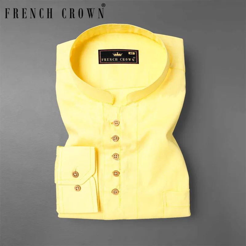 Sweet Corn Yellow Luxurious Linen Kurta Shirt sold by French Crown