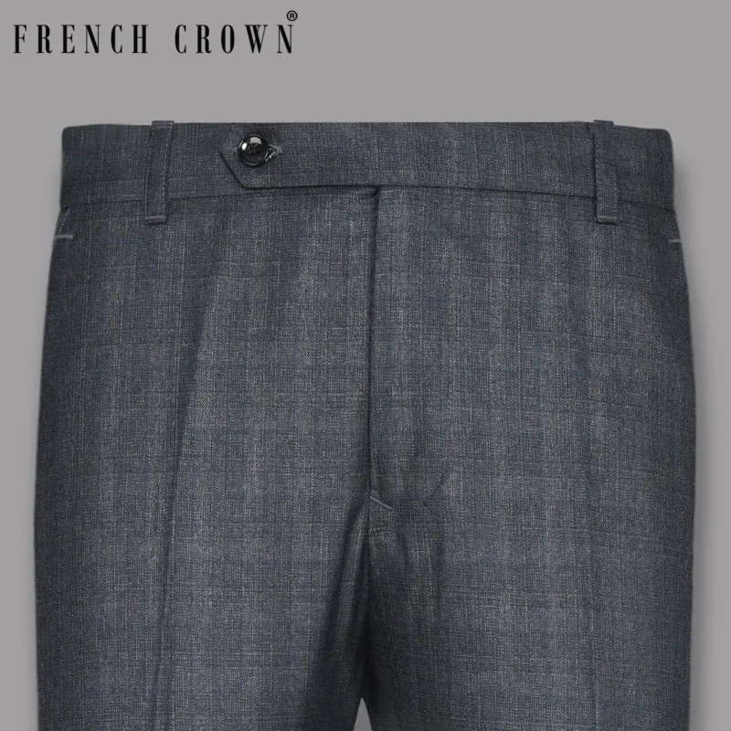 Charcoal with Subtle sky Windowpane Wool Blend Pant sold by French Crown