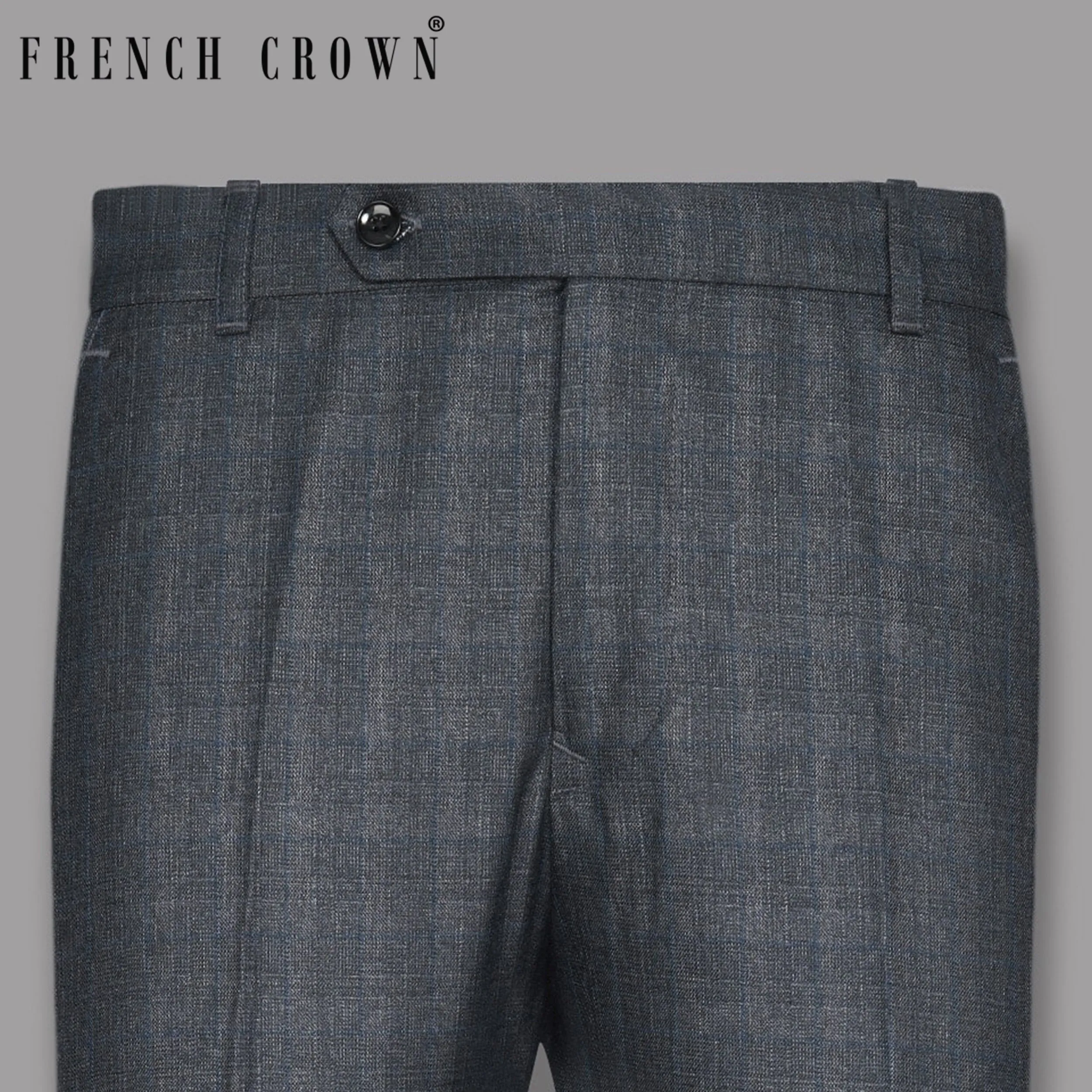 Charcoal with Subtle sky Windowpane Wool Blend Pant sold by French Crown