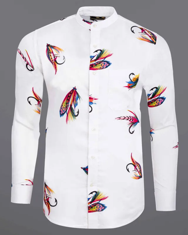 Bright White Printed Premium Tencel Shirt sold by French Crown