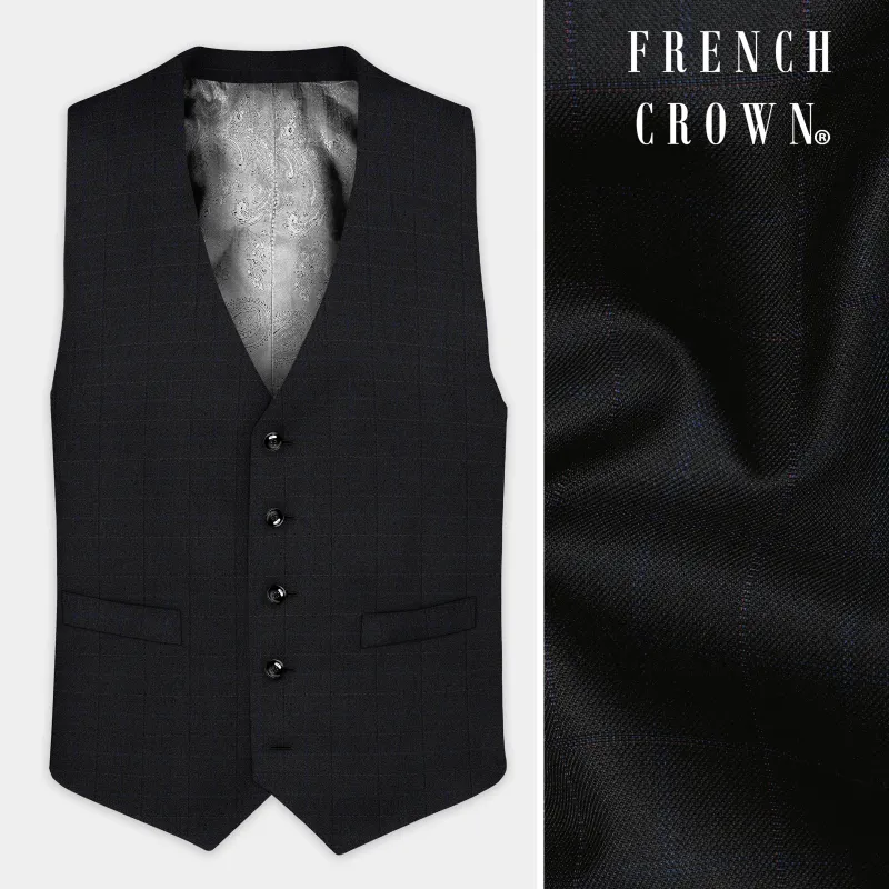 Jade Black Plaid Wool Blend Waistcoat sold by French Crown