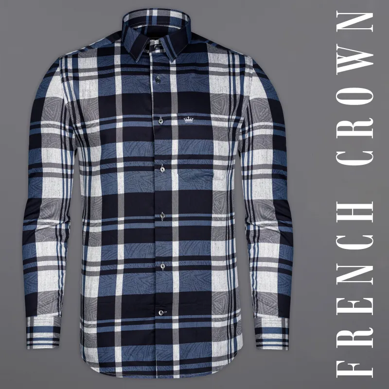 Chambray Blue and White Checkered Premium Cotton Shirt sold by French Crown