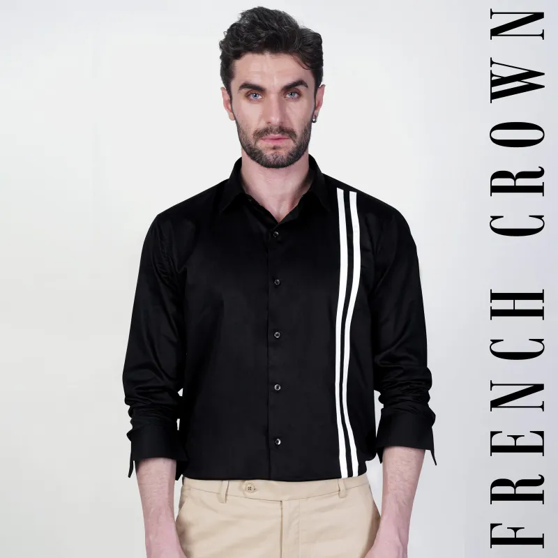 Jade Black with White Double Striped Super Soft Premium Cotton Shirt sold by French Crown