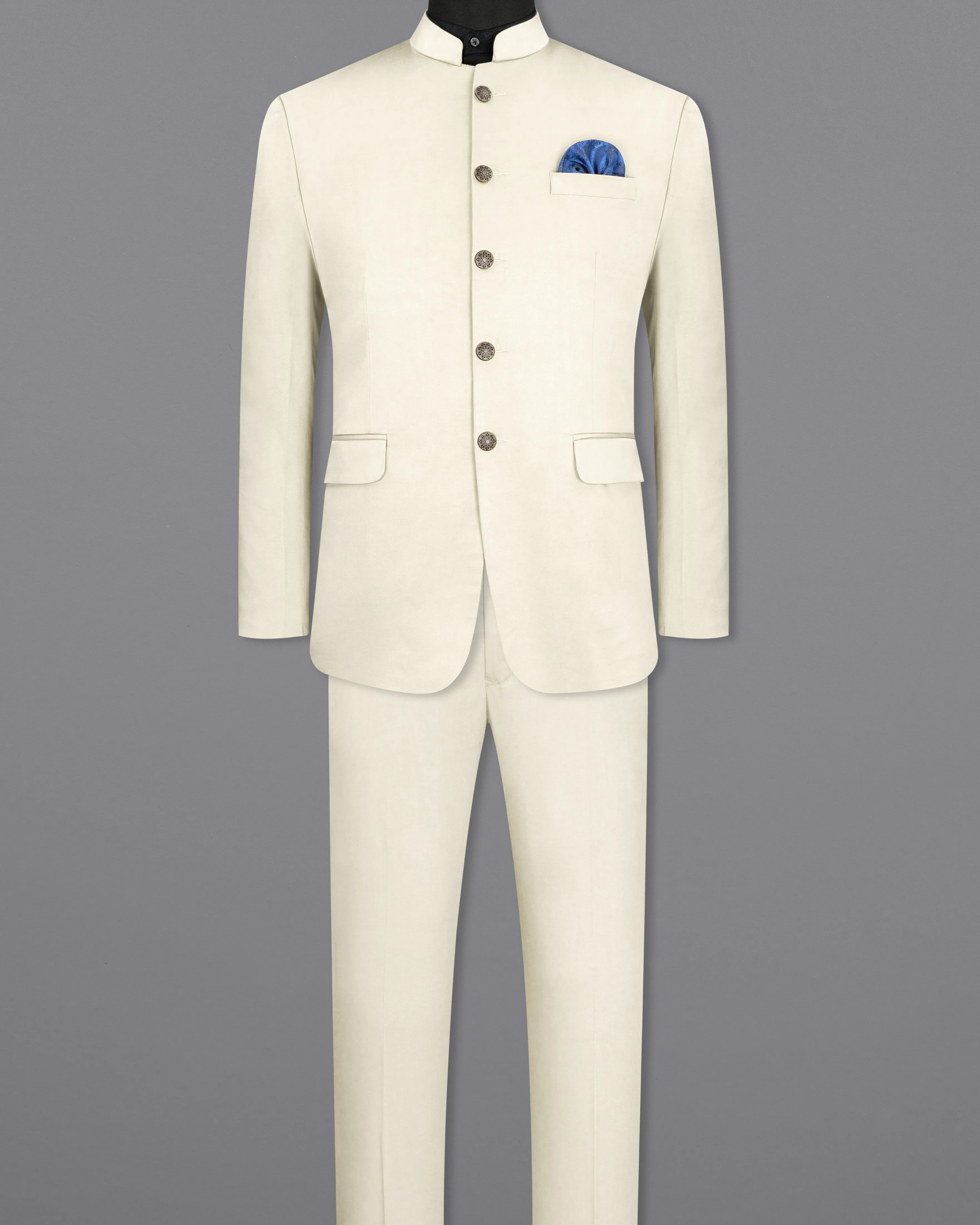 Merino Cream Stretchable Bandhgala Premium Cotton traveler Suit sold by French Crown product image thumbnail 4