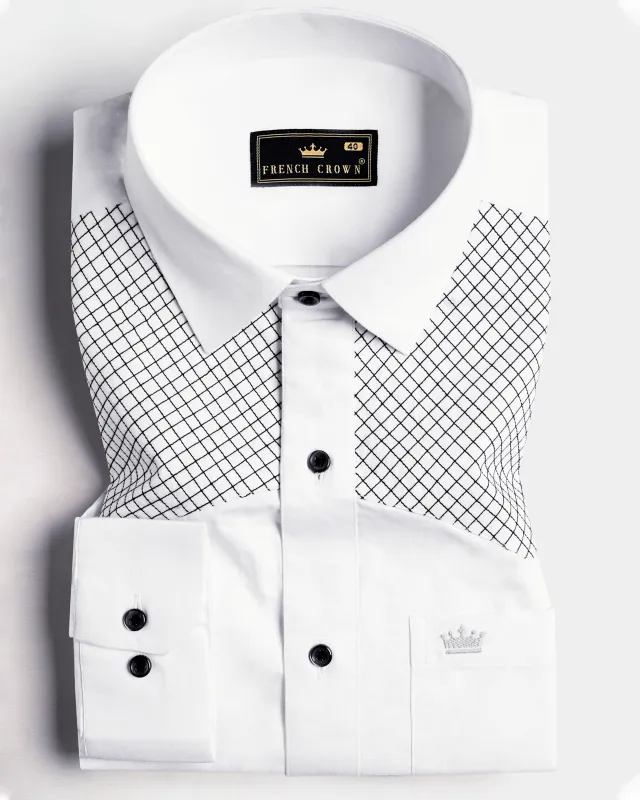 Bright white with Black Subtle Sheen thread art Premium Cotton Shirt sold by French Crown