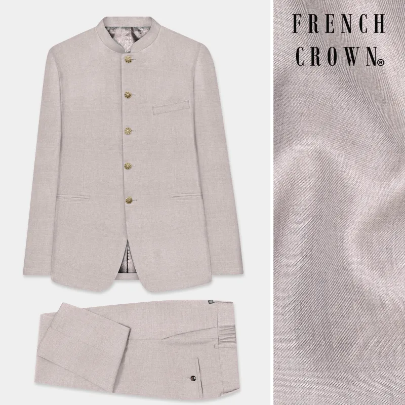 Clamshell Cream Wool Rich Bandhgala Suit sold by French Crown