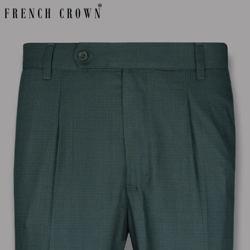 Peacock Green Micro Checked Wool Blend Pant sold by French Crown