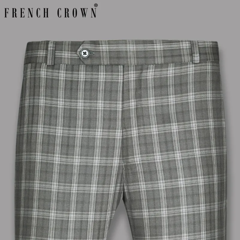 Light Grey Plaid Wool Blend Formal Pant sold by French Crown