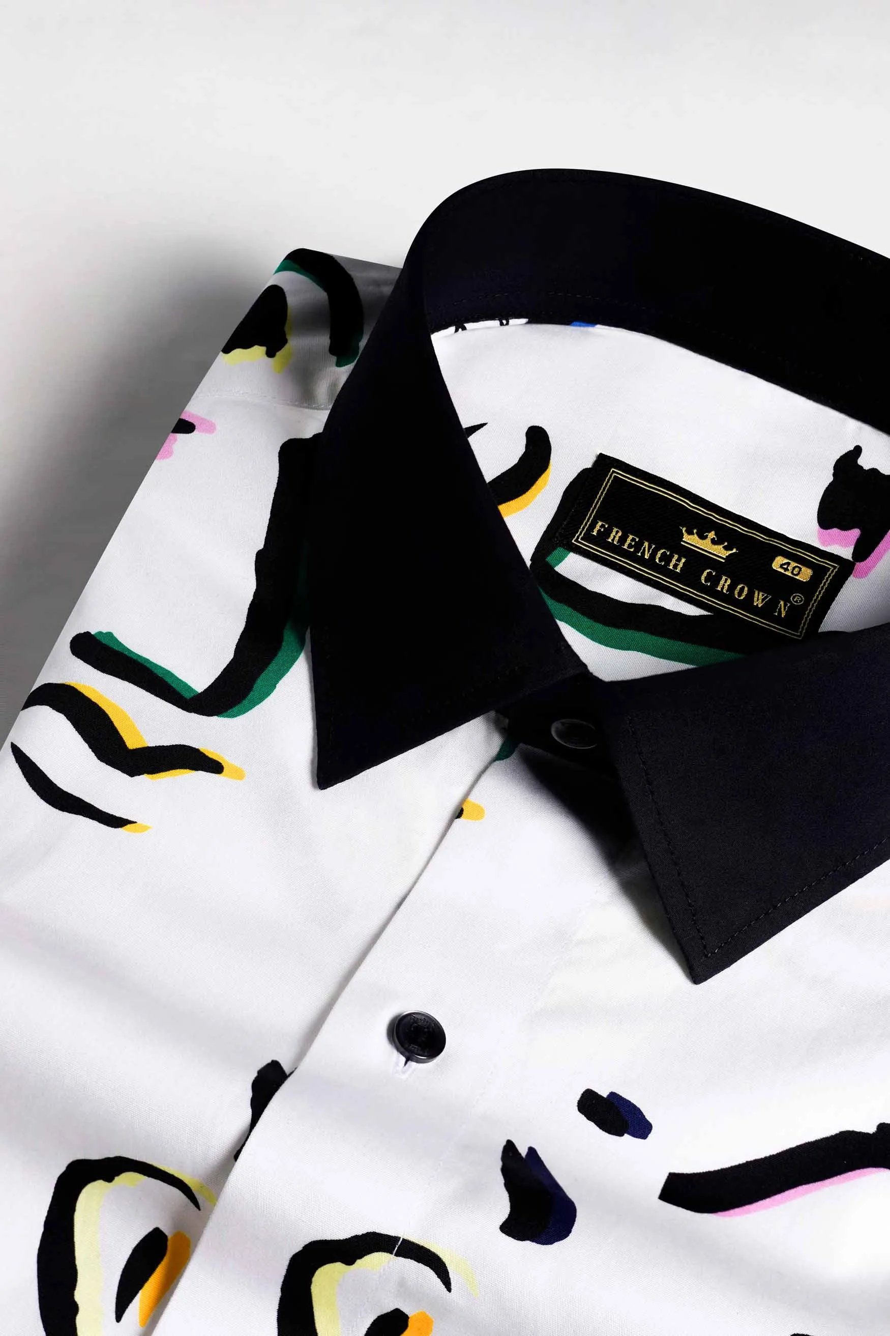 Bright White Faces Printed with Black Cuffs and Collar Premium Cotton Shirt sold by French Crown product image thumbnail 4