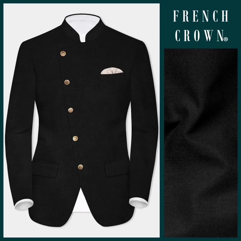 JADE BLACK LUXURIOUS CROSS PLACKET BANDHGALA/MANDARIN BLAZER sold by French Crown