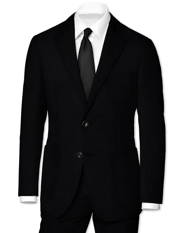 Jet Black Solid Luxurious Linen Sports Suit sold by French Crown